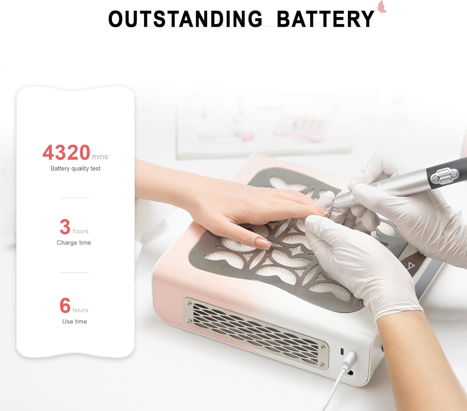 M – Nova Air 60W Cordless Rechargeable Nail Dust Collector, Professional Portable Vacuum Machine with 2600mAh Battery, 4000RPM Fan, Strong Suction for Acrylic and Gel Filing (Blue)