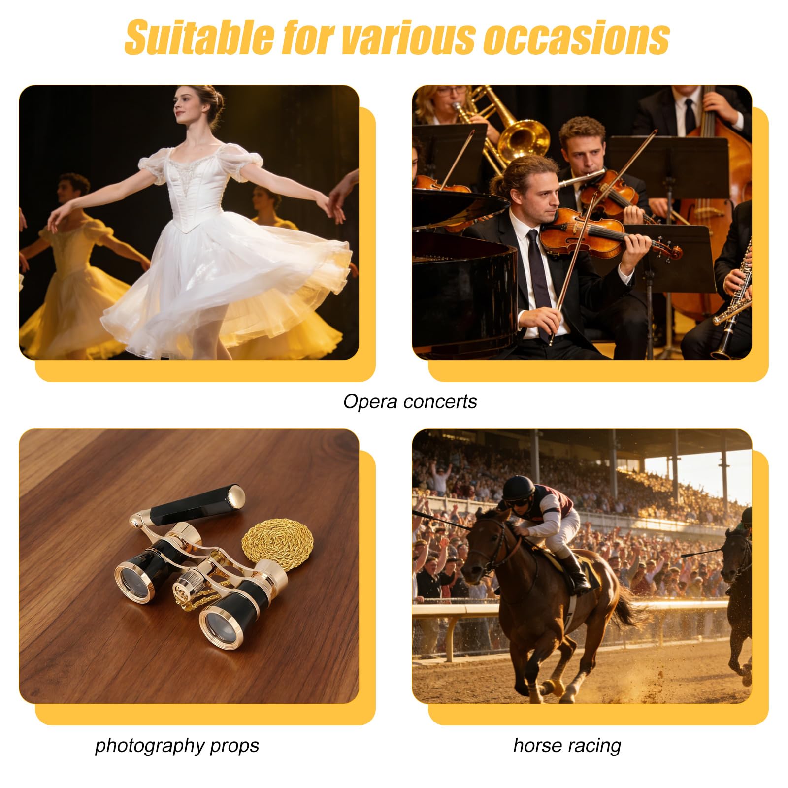 Binocolo Opera 3X25, Mini Binocolo Teatro Compatto con Manico Regolabile e Catena Occhiali da Teatro Vintage Portatile per Donne Adulti Bambini Concerti Cinema Eventi Musicali