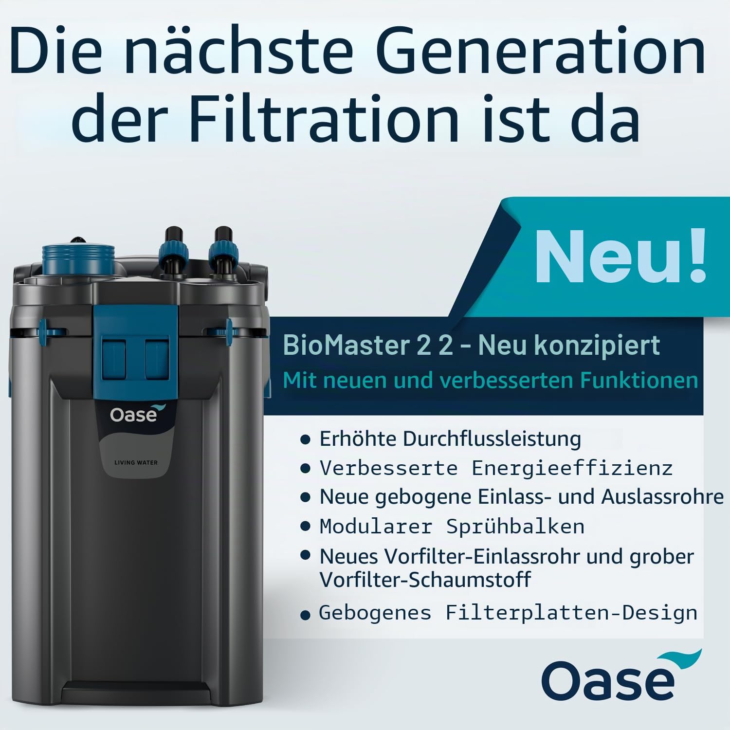OASE BioMaster 2 Thermo 600 Kanister Filter für Aquarien - Externer Aquarienfilter mit eingebauter Heizung - EasyClean Vorfilter, leiser Betrieb - Süß- & Salzwasser, bis zu 160 Gallonen