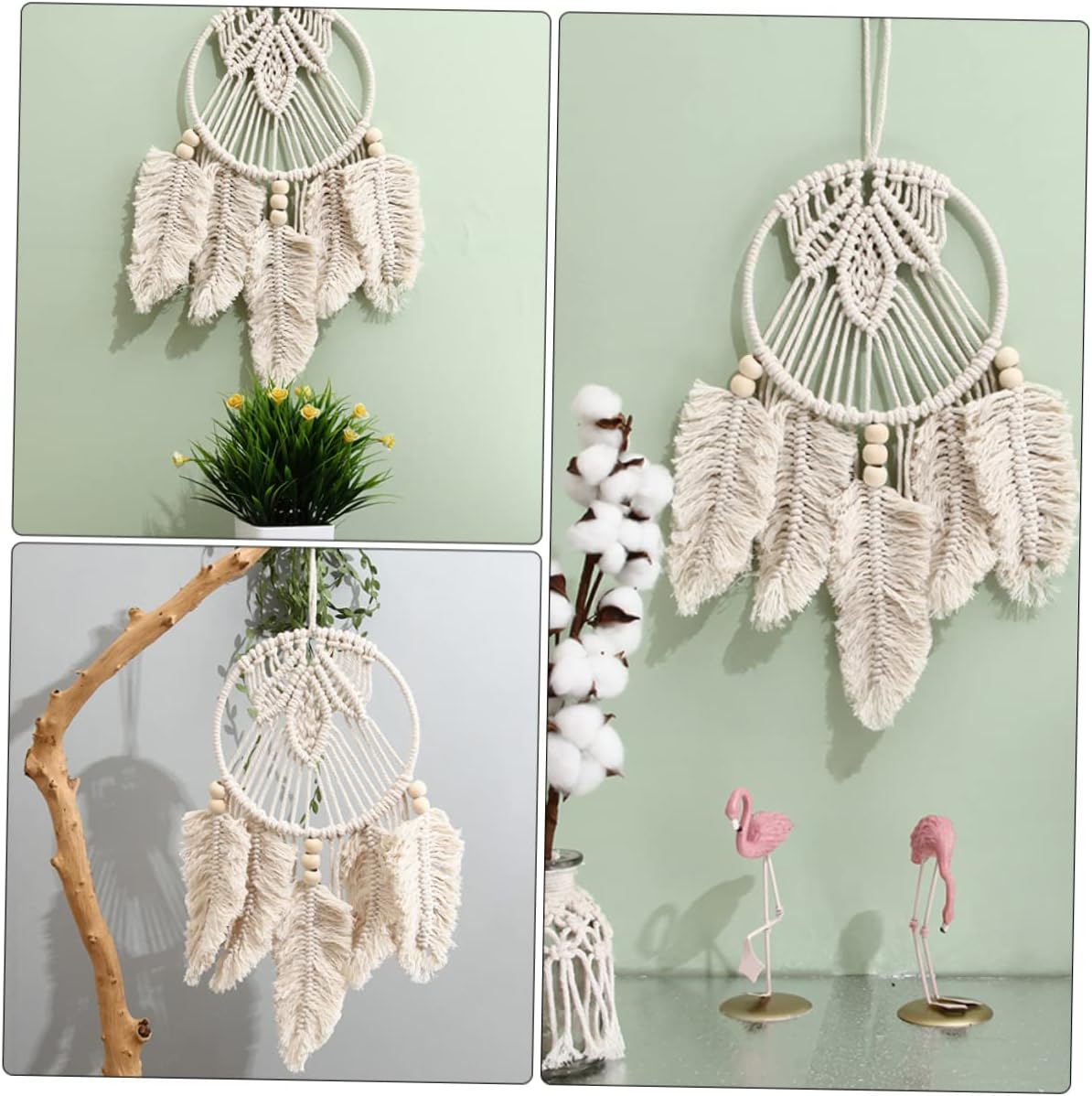 Amosfun Bamboo Wall Art Dream Catcher Leaf Decor Wall Hanging Home Decoration Accessory