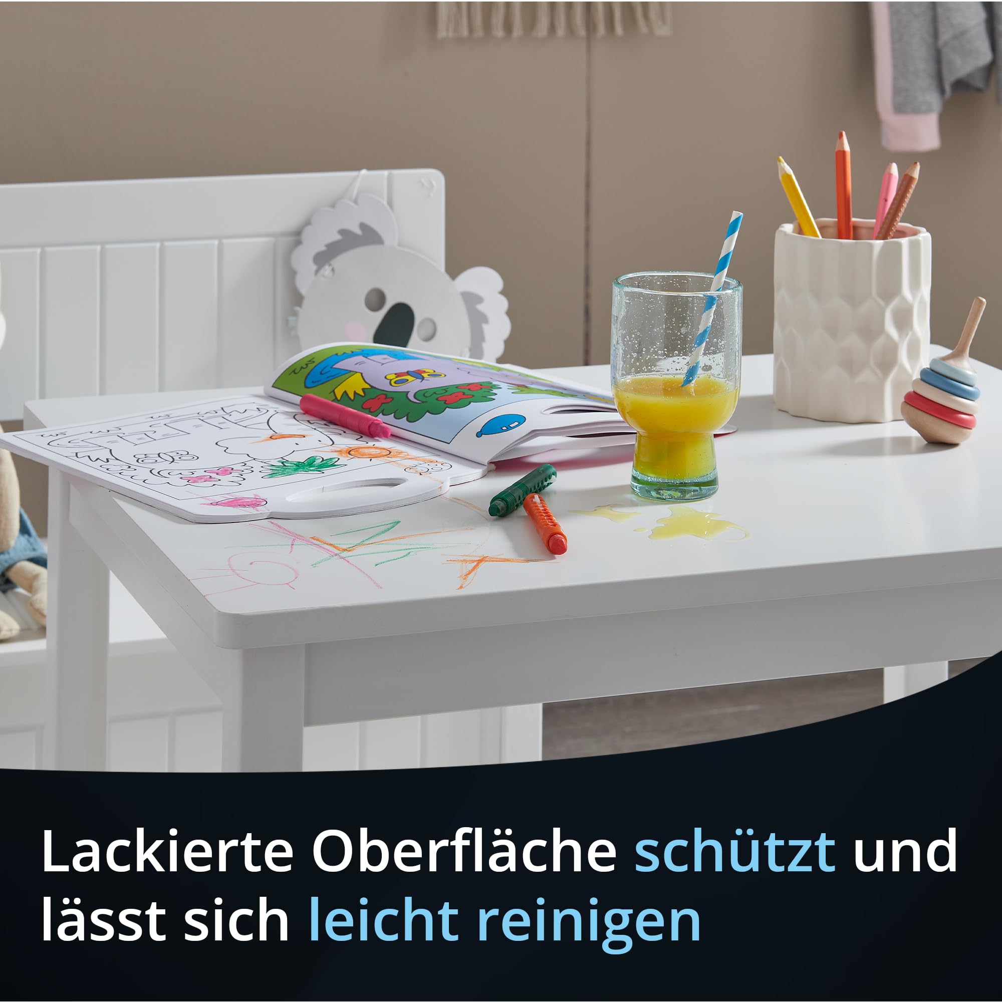 KHG Kindertisch Massivholz lackiert weiß Landhaus für Kinderzimmer, 4-Fußgestell, Pflegeleichte Oberfläche, robust, kindgerechte Höhe 66 x 51 x 50 cm