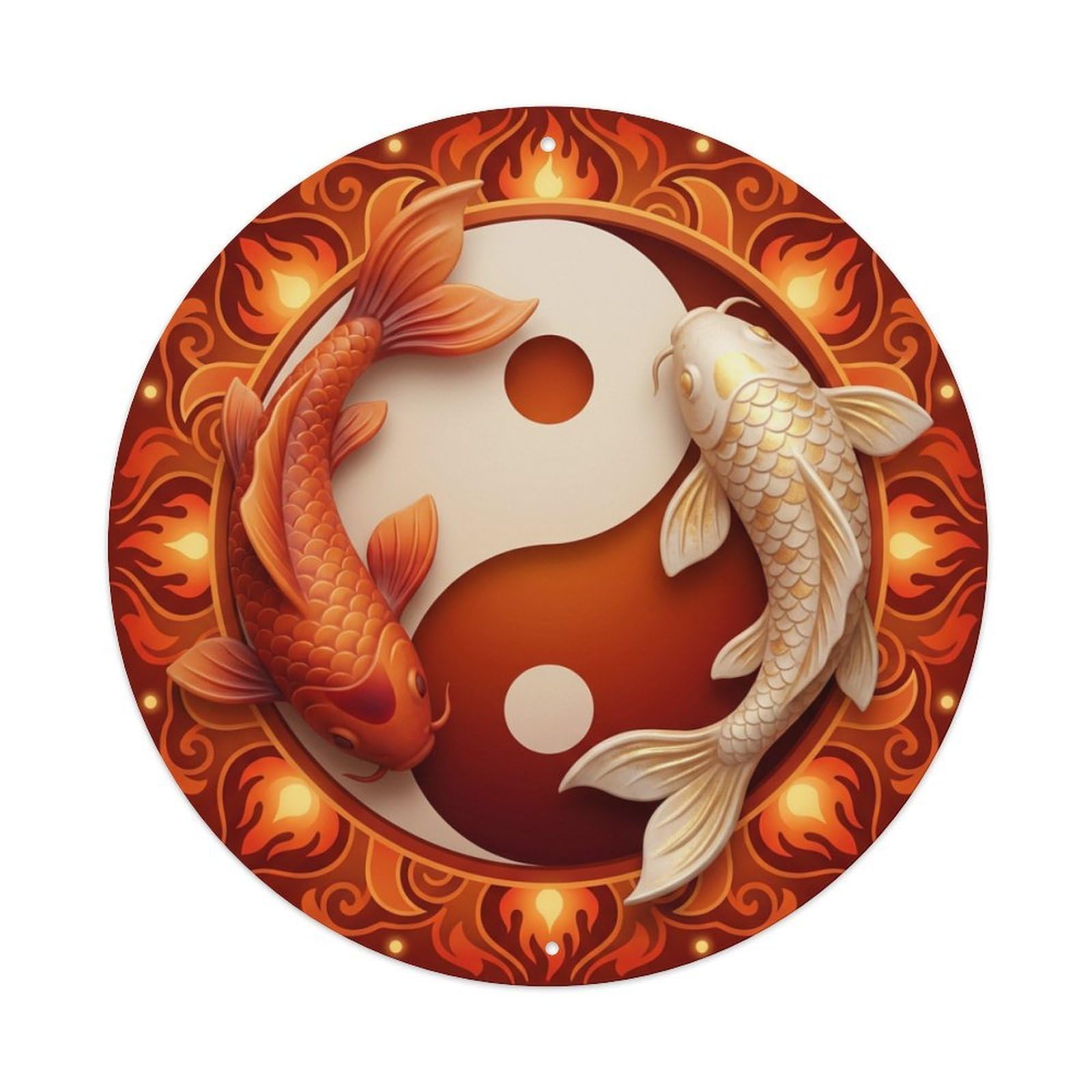 Metal Tin Sign Tai Chi Koi Fish Carnelian Stone