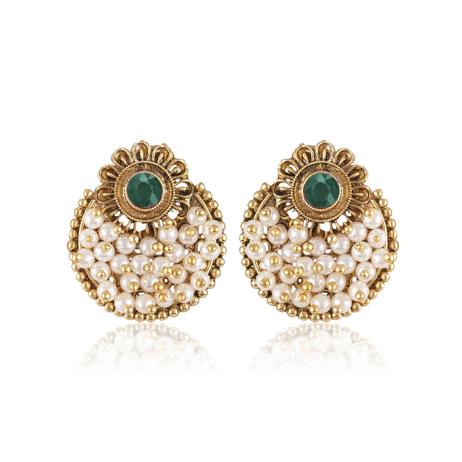 Vivastri's Pearl Beaded Colourfull Gold Plated Stylish Earrings For Women & Girls -VIVA2554ERG-GREEN-image-41