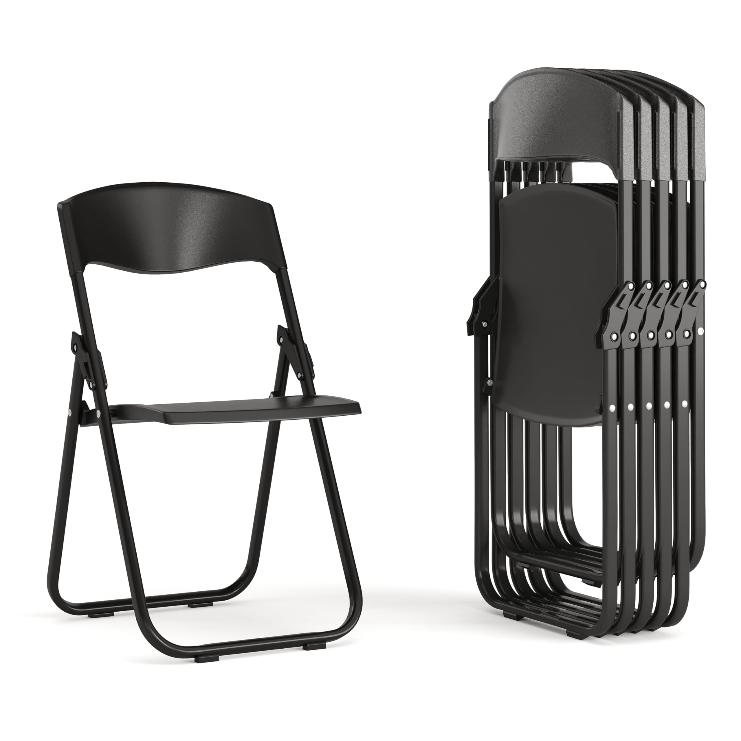 Flash Furniture Paquete de 6 Series Hercules de 500 Libras. Silla Plegable de plástico Resistente con Soportes Integrados, Metal, Negro, Conjunto De 6, 6 Unidades