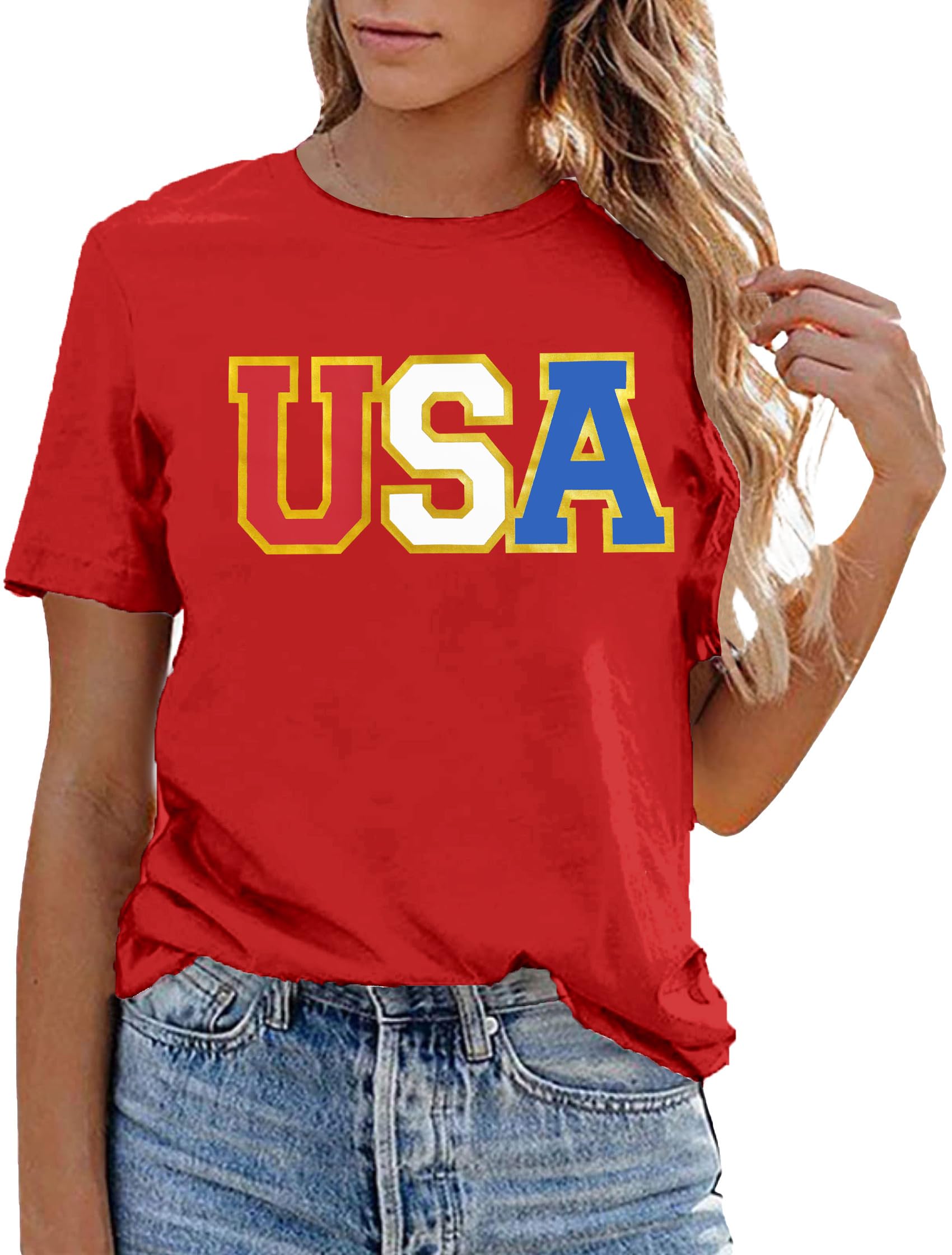 USA Flag Tee Shirt Women 4th of July Gift T Shirt Casual Short Sleeve American Proud T-Shirt Tops