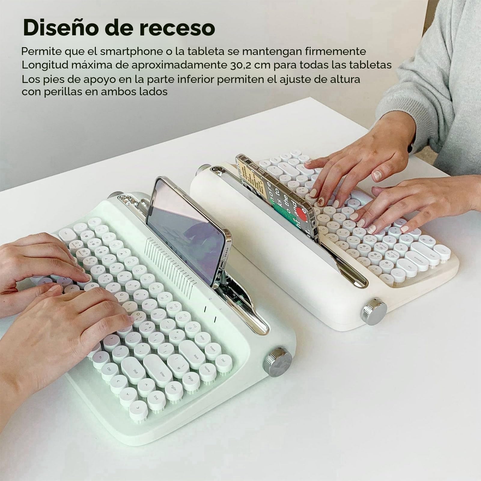 Gearwell Teclado Retro Bluetooth, Estilo Máquina de Escribir, Teclado Vintage Portátil de 86 Teclas con Soporte Integrado, Compatible con Win, PC, Tablet, Teléfono, Android, iOS (Blanco)