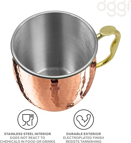 Miniatura 3 de Oggi Taza de mula chapada en cobre martillado de Moscú con mango EZ-Grip, 18 onzas