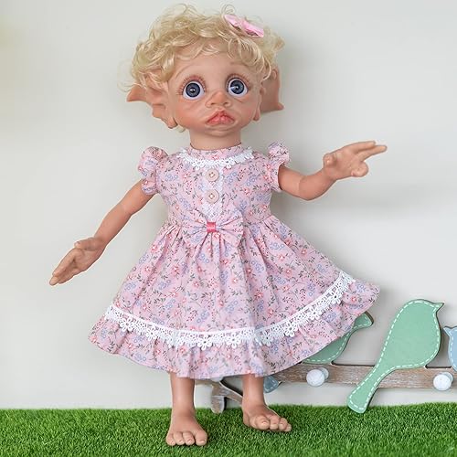 Miniatura 8 de Muñeca de bebé recién nacida hecha a mano de 17 pulgadas, muñecas realistas de silicona Pixie, juguete de arte coleccionable, el mejor regalo para