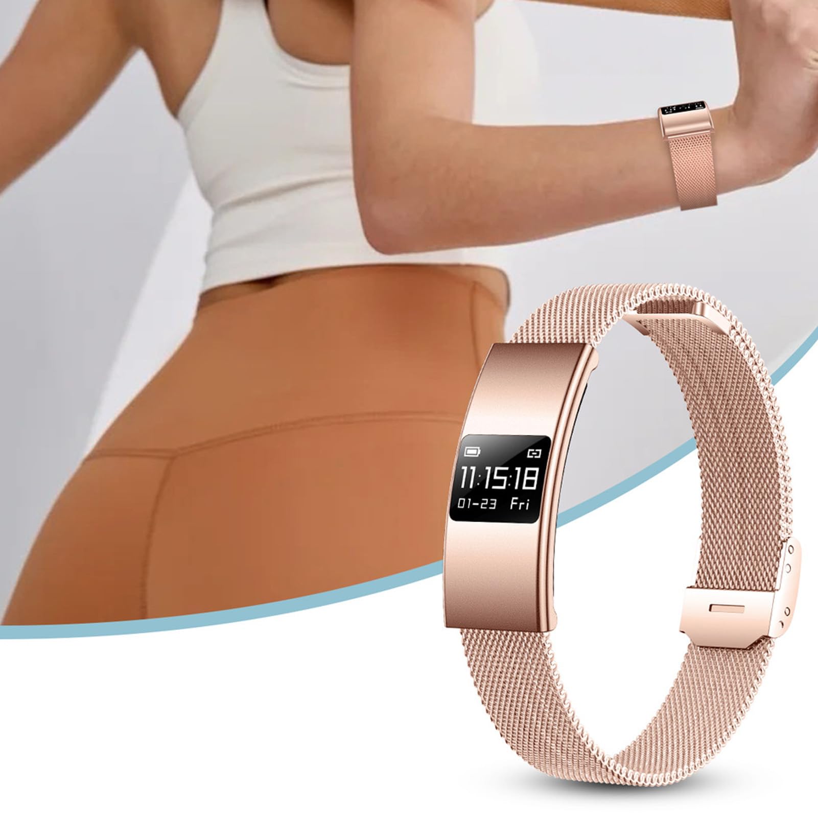 Dpofirs Braccialetto Smart Indossabile, Tracker attività Fitness per Donna e Uomo, Cinturino Regolabile in Acciaio Inox, for Sport Quotidiano e Allenamento