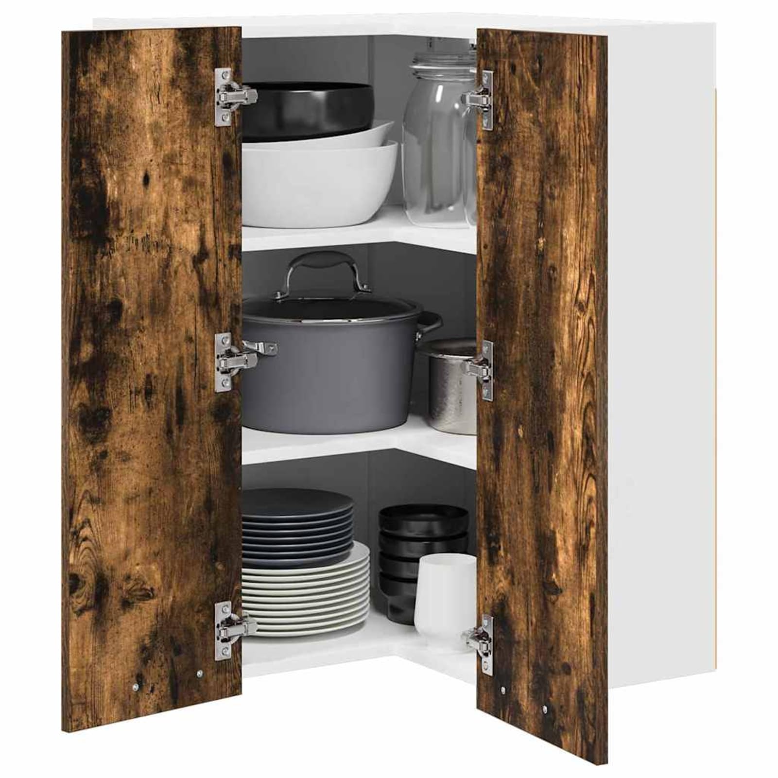 ATOMSTACK MAKER Armadietto pensile da cucina angolare, 57 x 57 x 80 cm, rovere affumicato e bianco, moderno armadio in legno con molto spazio per le cucine moderne