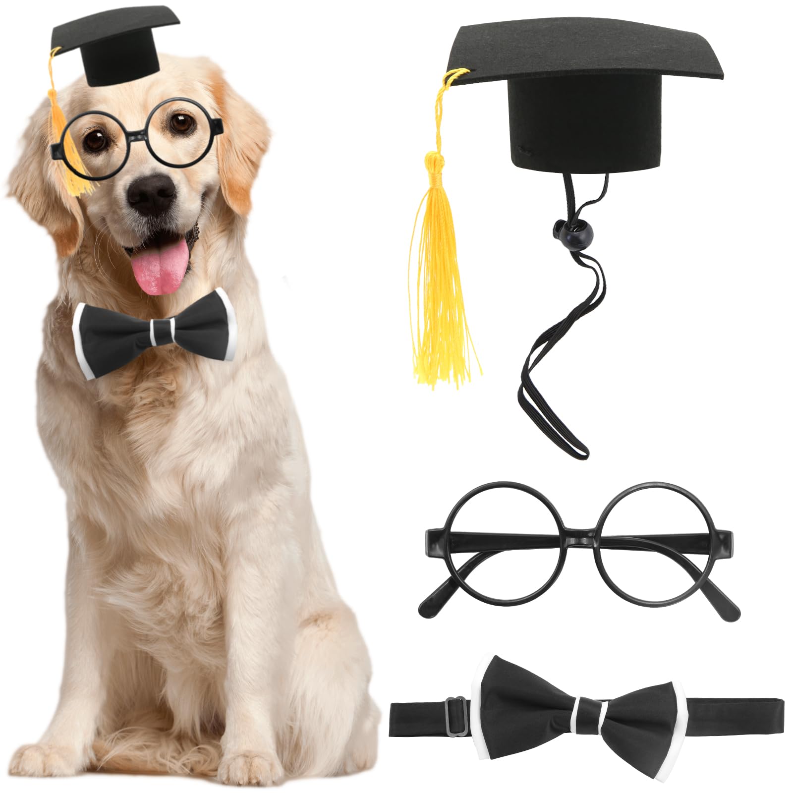 Pet Graduation Cosplay Outfit, 3 Pcs Set Include Dog Hat with Yellow Tassel