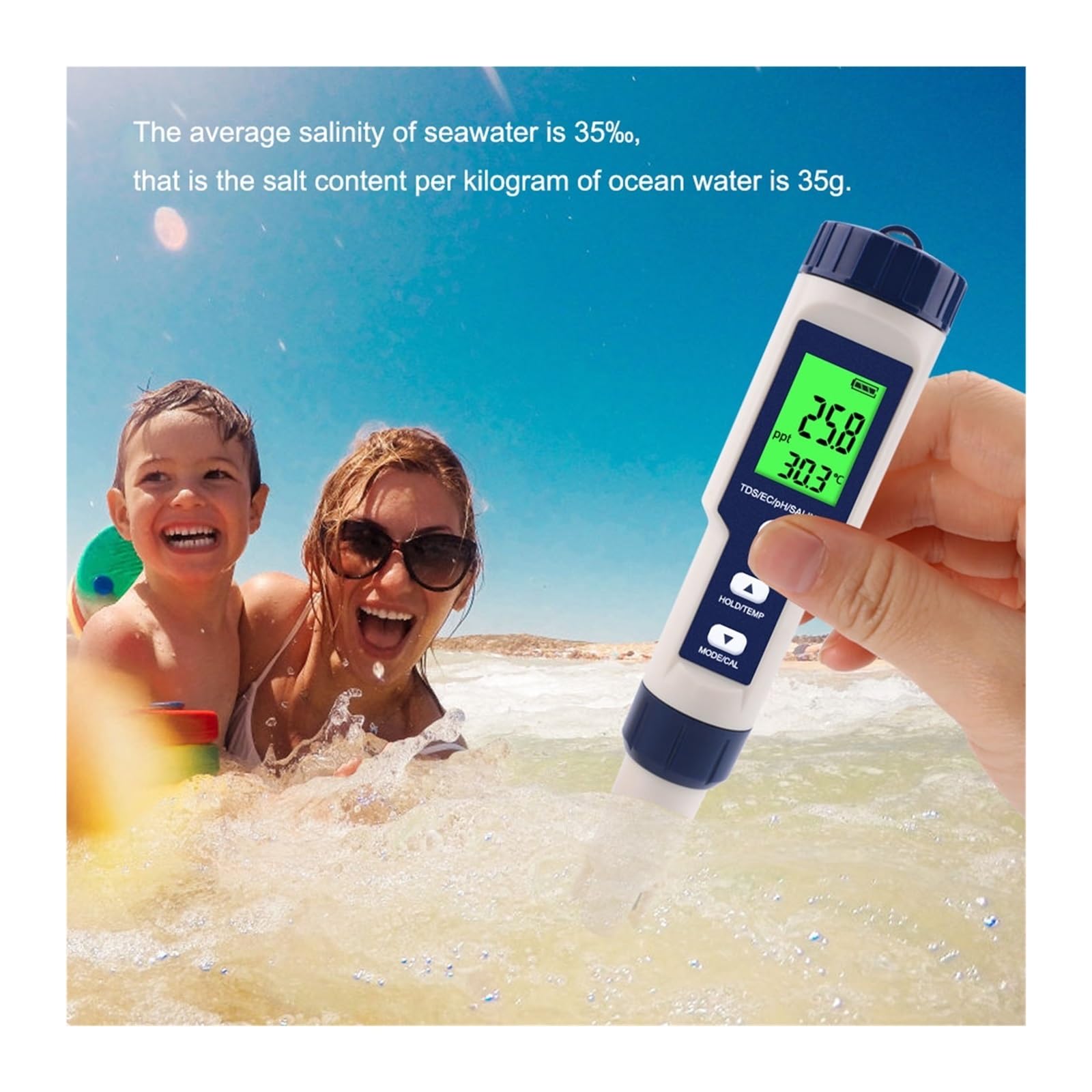 Tester Digitale for monitoraggio della qualità dell'Acqua, TDS/EC/PH/salinità/Temperatura 5 in 1 for Piscine, Acqua Potabile, acquari(PH EC TDS Salt Temp)