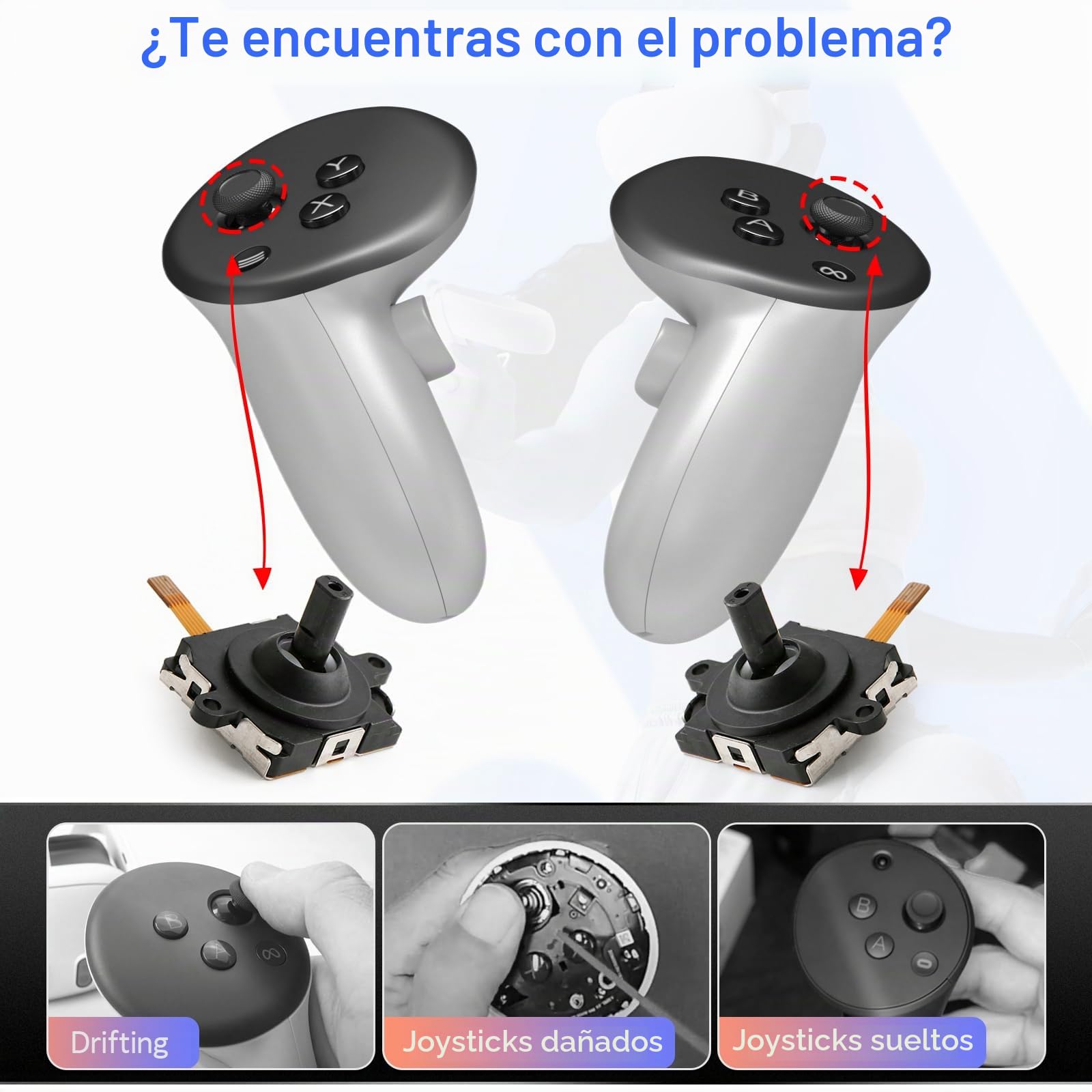 RongZy Joystick Analógico de Repuesto para Oculus Quest 3 Reemplazo de Sensor del Joystick Analógico para Meta Quest 3 Controlador Accesorios de Repuesto de Tapa de Joystick con Herramientas