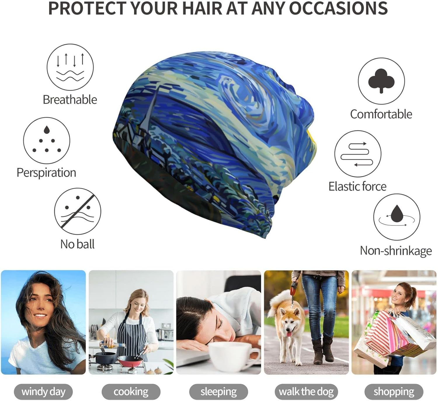 Skull Beanie Hat Baggy Slouchy Skull Chemo Beanies Cap Stretch Scarf Head Wrap Hip Hop Hats for Men Women Winter - Image 3