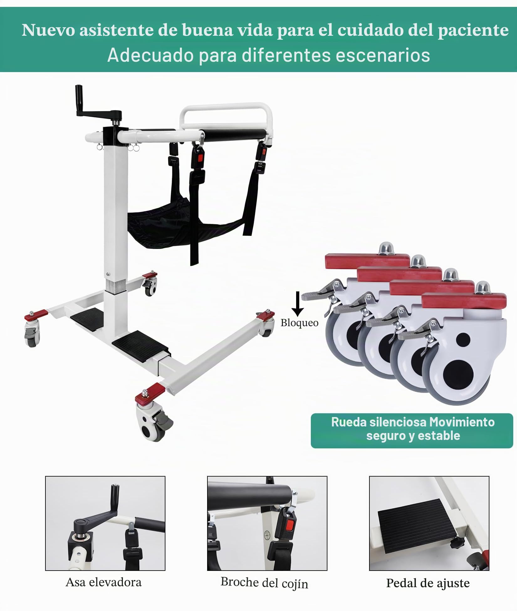 Elevador de Pacientes, Ajustable en Altura/Anchura, Elevador de Silla de Camilla, Elevador de Silla para Personas Mayores, Dispositivo de Transferencia de Silla de Ruedas a Coche