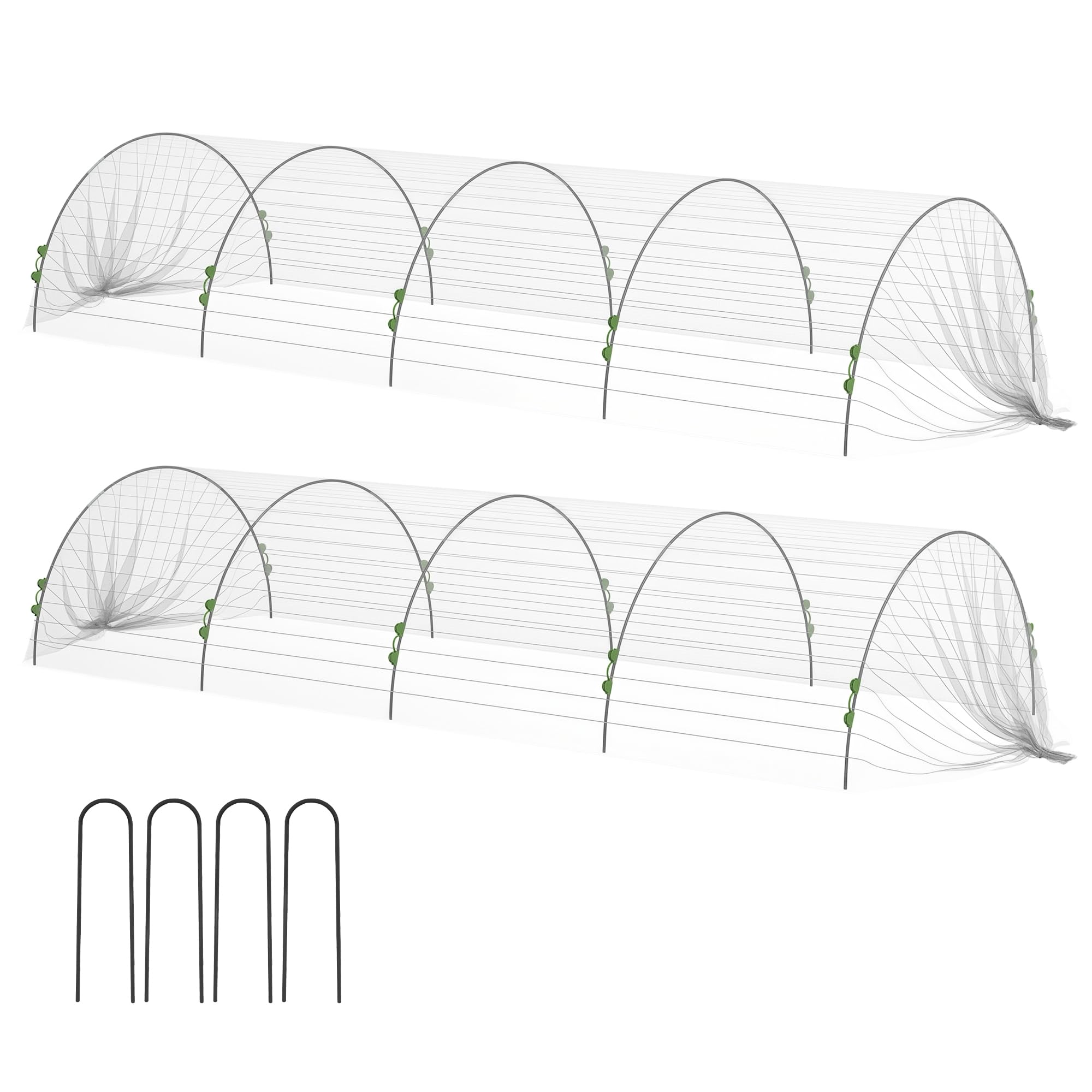 Outsunny Cerchi da Giardino per Serra, Archi per Serra Tunnel Orto con Copertura a Rete, Archetti Flessibili e Clip di Fissaggio, 200x80x41 cm, Bianco
