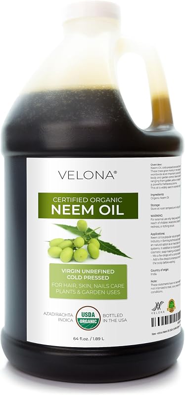Óleo de Neem Orgânico velona, Prensado a Frio, Virgem e Não Refinado — 1,89 L