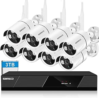 [3TB WiFi Kit] SANSCO Wireless CCTV Security Camera System with 3TB HDD & Audio Rec., 8 Channel NVR, (8) 3MP HD Outdoor IP Bullet Camera (Night Vision, Rapid USB Backup, App/Email Alert, Waterproof)