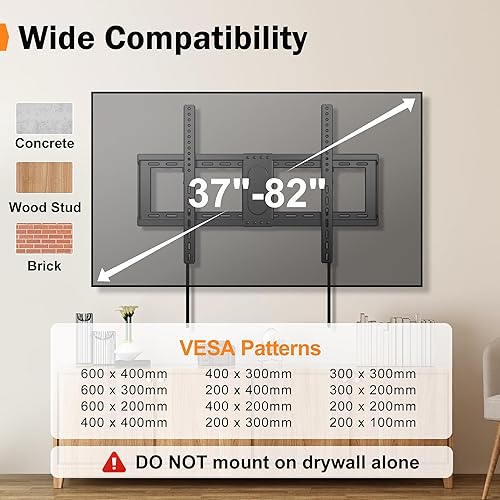 Miniatura 2 de Soporte de pared inclinable para la mayoría de televisores planoscurvos de 37 a 82 pulgadas, soporte universal de perfil bajo, se adapta a pernos de