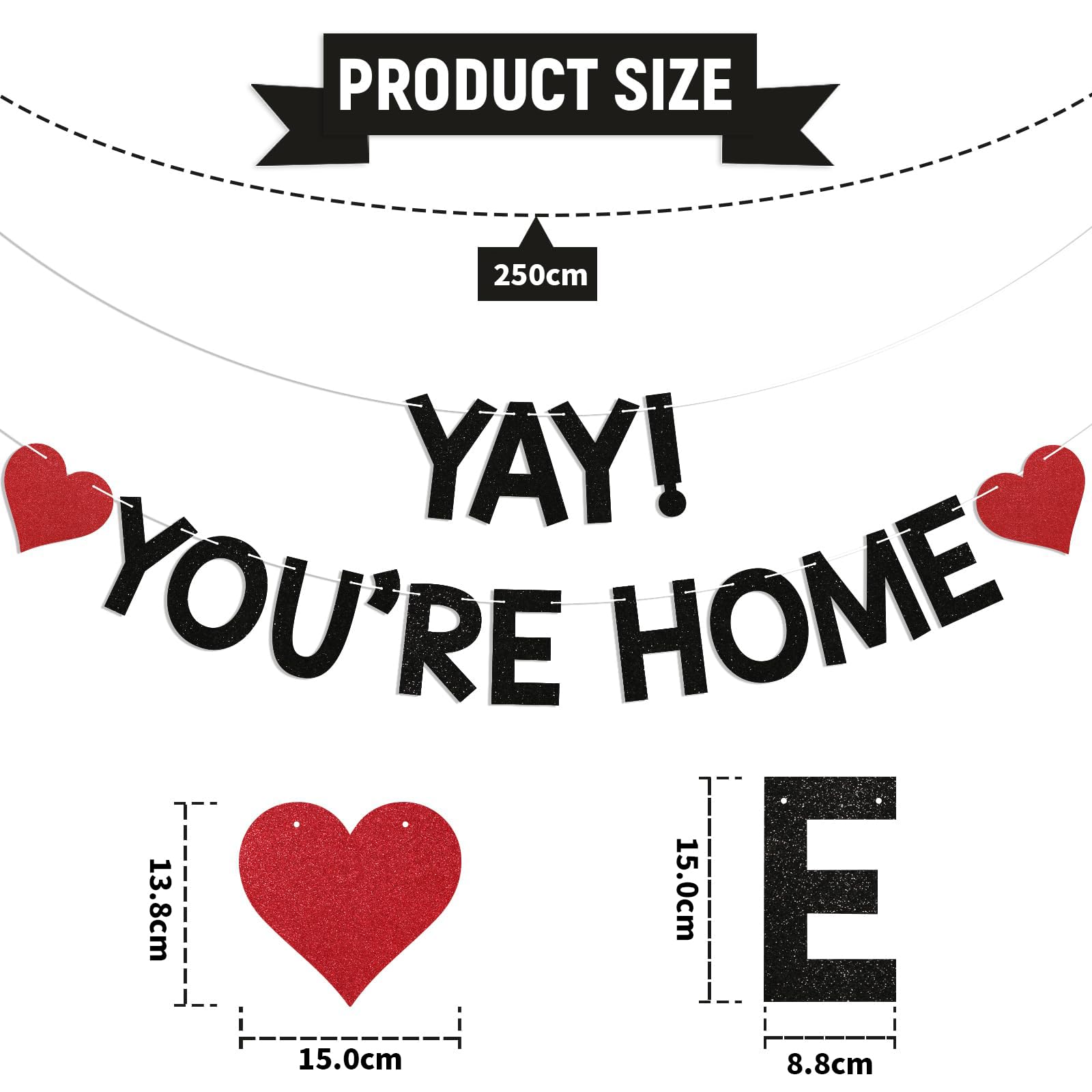 Calkkrer Yay! You're Home Banner Black Glitter, Welcome Home Decoration, Welcome Home Garland, Welcome Banner Door - Image 2