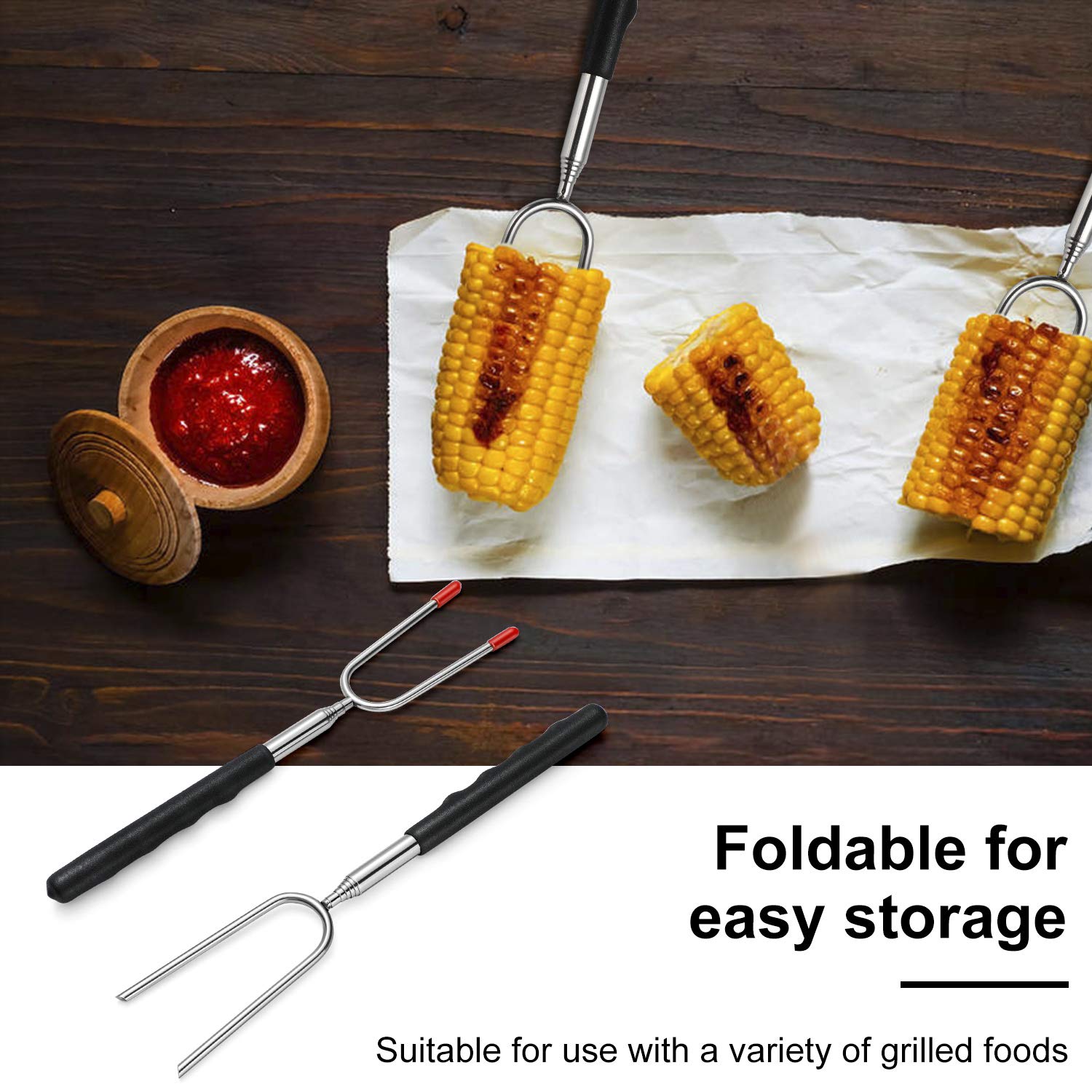 Homealexa Horquillas para Barbacoa de 6 Piezas, Brochetas Telescópicas de Acero Inoxidable, Palos para Asar Malvavisco de 85 cm Adecuado para Barbacoa, Hoguera, Camping, Picnic, Fiesta