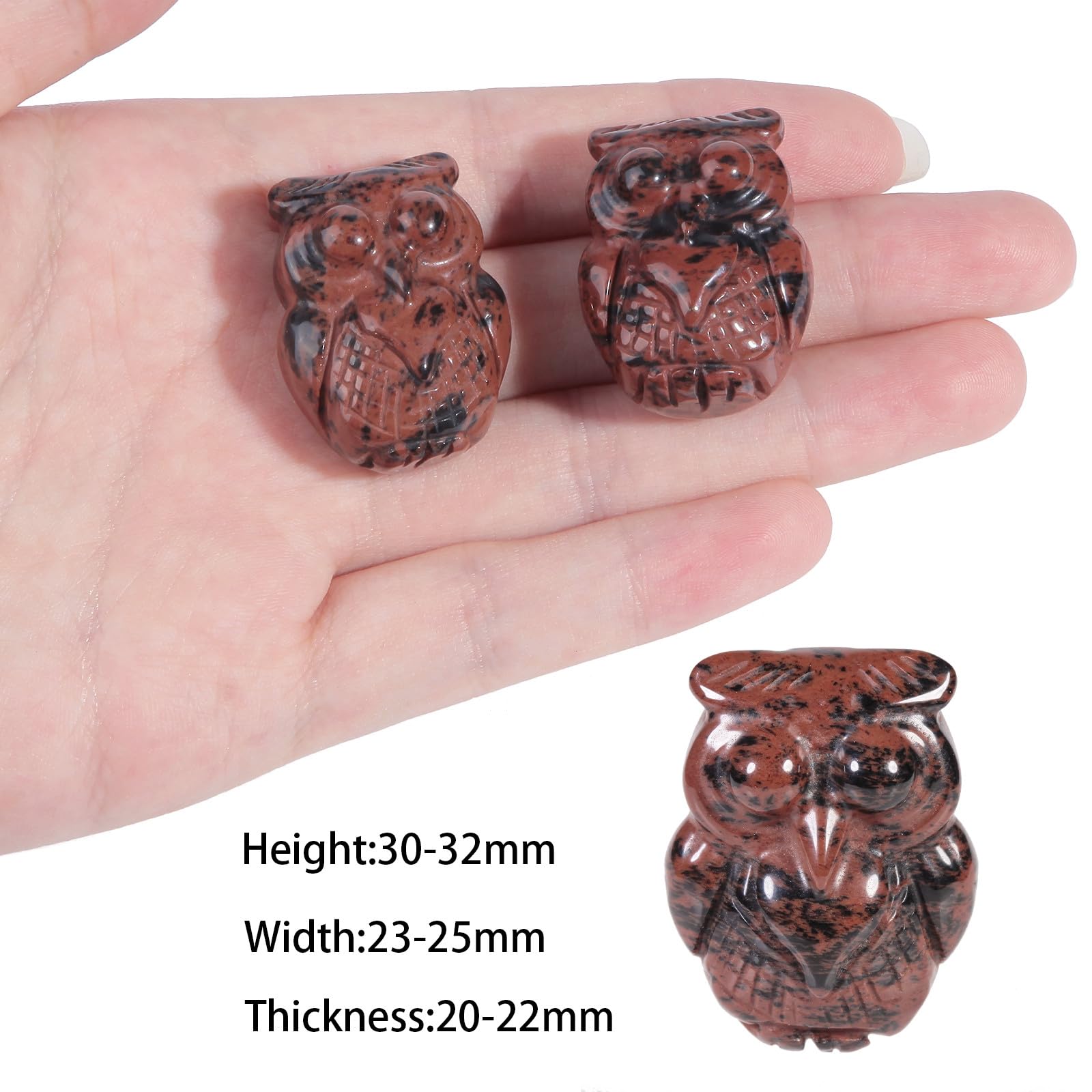 Nupuyai 2pcs Owl Bird Mahogany Obsidian Mini Crystal Stone Statue Carved Animal Figure - Image 3