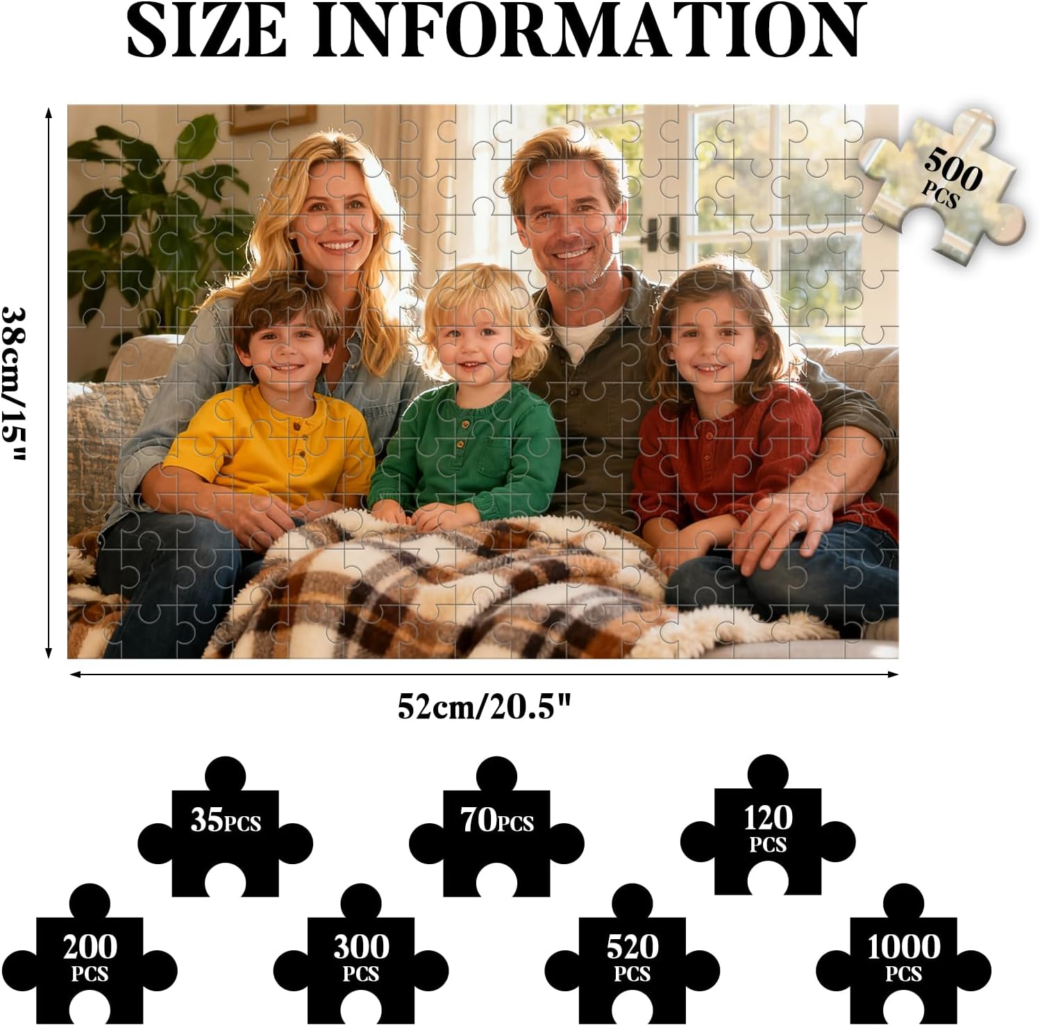 Custom Photo Puzzle 500 Pieces, Personalized Picture Jigsaw Puzzle from Your Own Photos, Ideal Gift for Birthday, Christmas, Wedding, Mother's Day, Valentine's Day