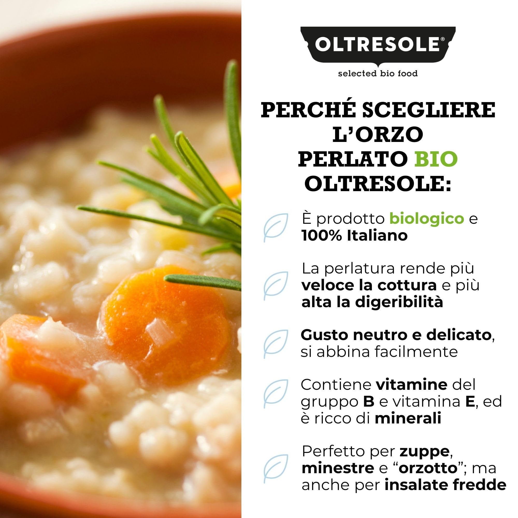 Oltresole, Orzo Perlato Italiano Biologico 5 kg, Cereale Bio Ricco di Fibre, Ottimo per Zuppe, Insalate e Minestre, Prodotto da Agricoltura Italiana, Formato Convenienza