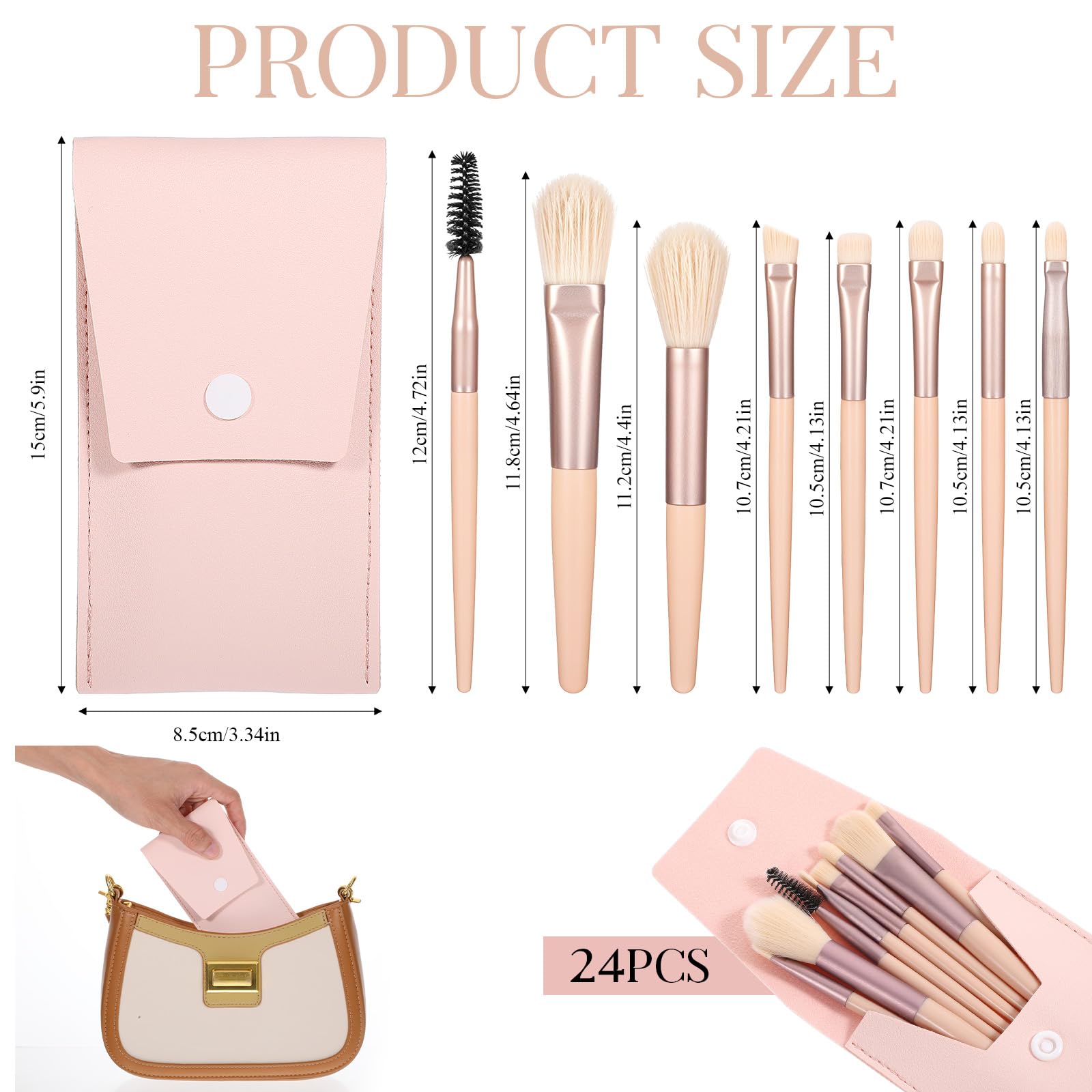 Set di 24 pennelli da trucco da viaggio per fondotinta, mini pennelli da trucco da viaggio, con borsa per il trucco, per donne e ragazze, bomboniere, addio al nubilato, festa nuziale, regalo per