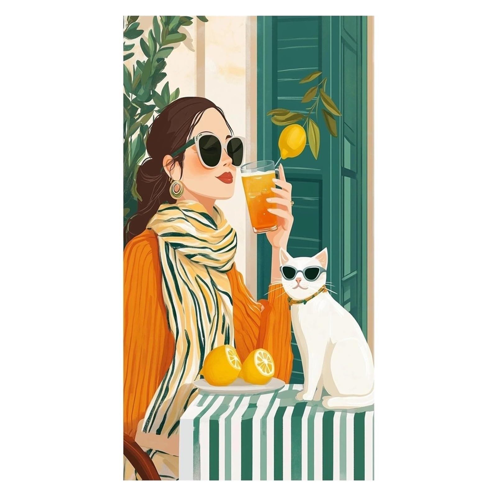 Graiting 1pc Summer Woman With Poster Print Lemon Tree Watercolor Canvas Painting Wall Art Home Decor(By-5,40x60cm)