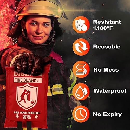 Vista 6 de DIBBATU Manta de fuego para el hogar y la cocina, mantas de emergencia para el hogar, mantas de emergencia ignífugas para casa, manta ignífuga, Rojo