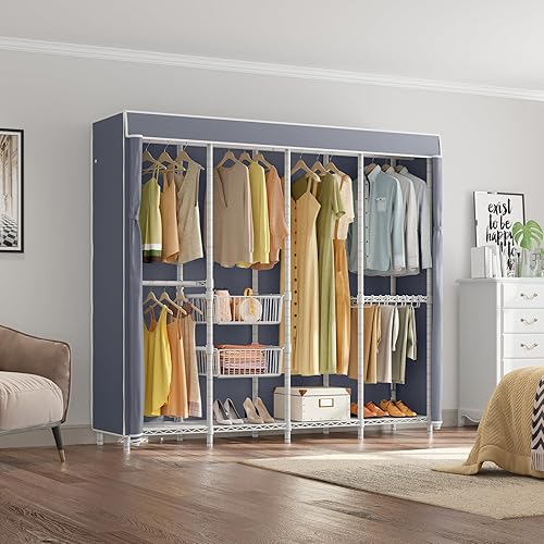 Miniatura 8 de VIPEK V40C Pro Coverd - Perchero de armario para dormitorio, resistente, color blanco, con cubierta de tela Oxford gris, estante de metal