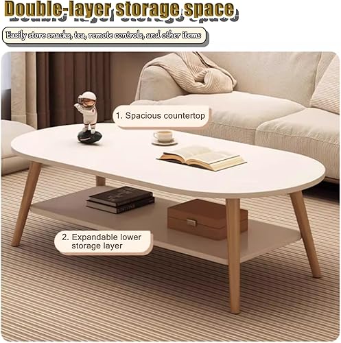 Miniatura 5 de Modern Coffee Table，2-Tier Oval Coffee Table with Storage,Double Layered Wooden Coffee Tables,mesa De Centro para Sala，for Apartments Tea