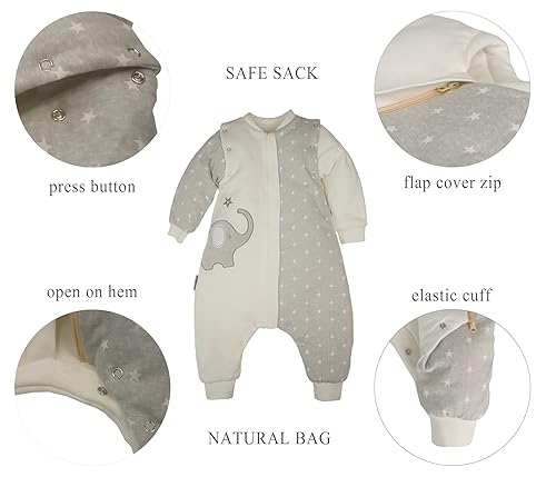Miniatura 6 de NATUZ Manta para bebé con pierna, color gris, unisex, de algodón de 12 a 24 meses, saco de dormir para niños pequeños de 18 meses, mangas