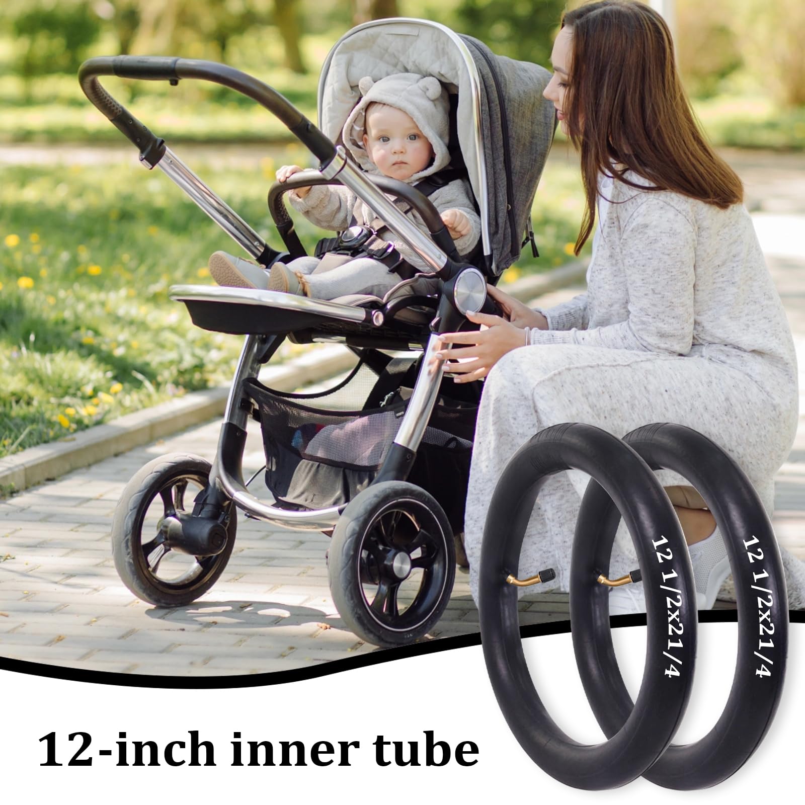 2pcs Cámaras de Aire Reforzada 12 Pulgadas, 12 1/2 x2 1/4 Cámaras Rueda con Válvula de 45°con 2 Palo de Neumático, Cámara de Aire 12 Pulgadas para Niños, Plegables, Karts a Pedales, Cochecitos