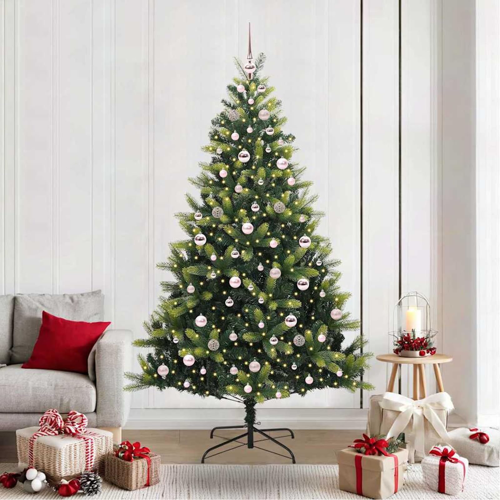 Gecheer Albero di Natale LED 210 cm, con rami in PVC e PE, illuminazione calda, per interni e giardini