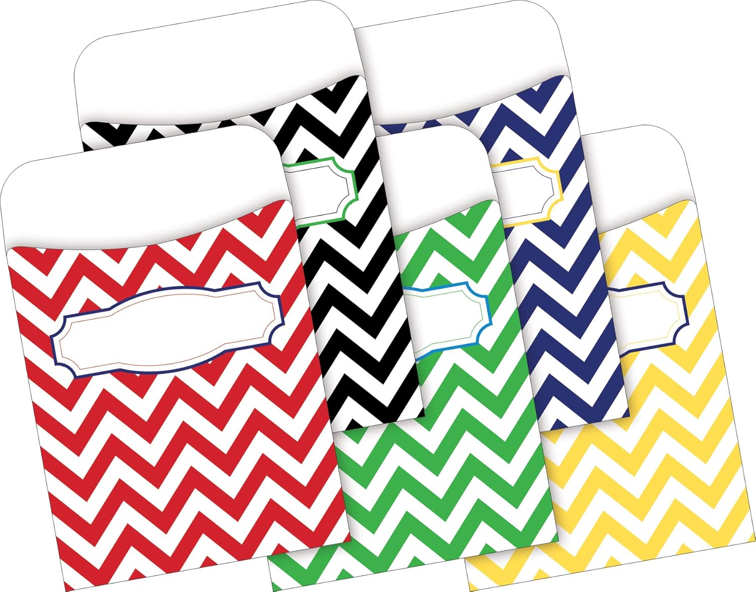 Barker Creek Designer File Folder and Library Pocket Set, Nautical Chevron, 12 Colorful File Folders and 30 Coordinating Peel & Stick Library Pockets, Home, School and Office Supplies (3590)