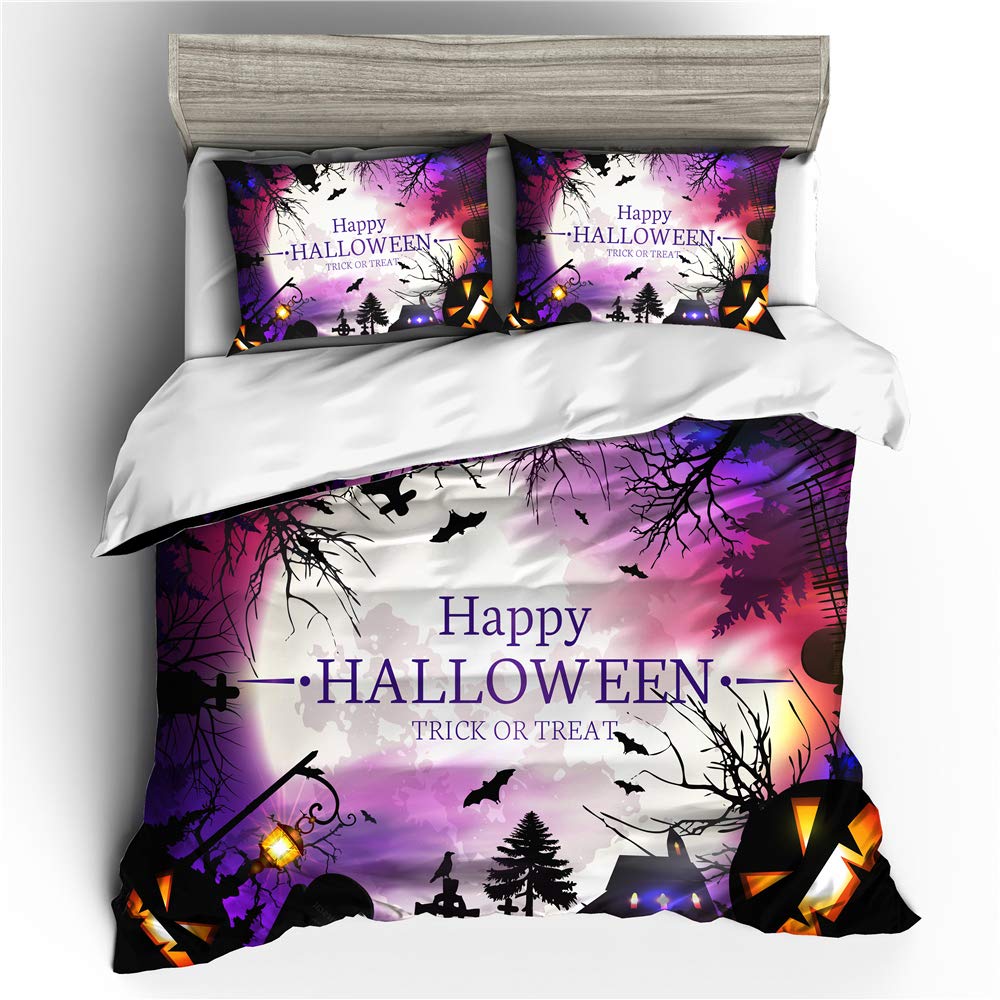 Odot Halloween 3D Bedding Duvet Cover Set, Bedding Easy Care Microfiber Anti-Allergic Soft & Smooth With Pillow Cases Duvet Cover X Pillowcases (Single 2Pcs-135X200cm,)