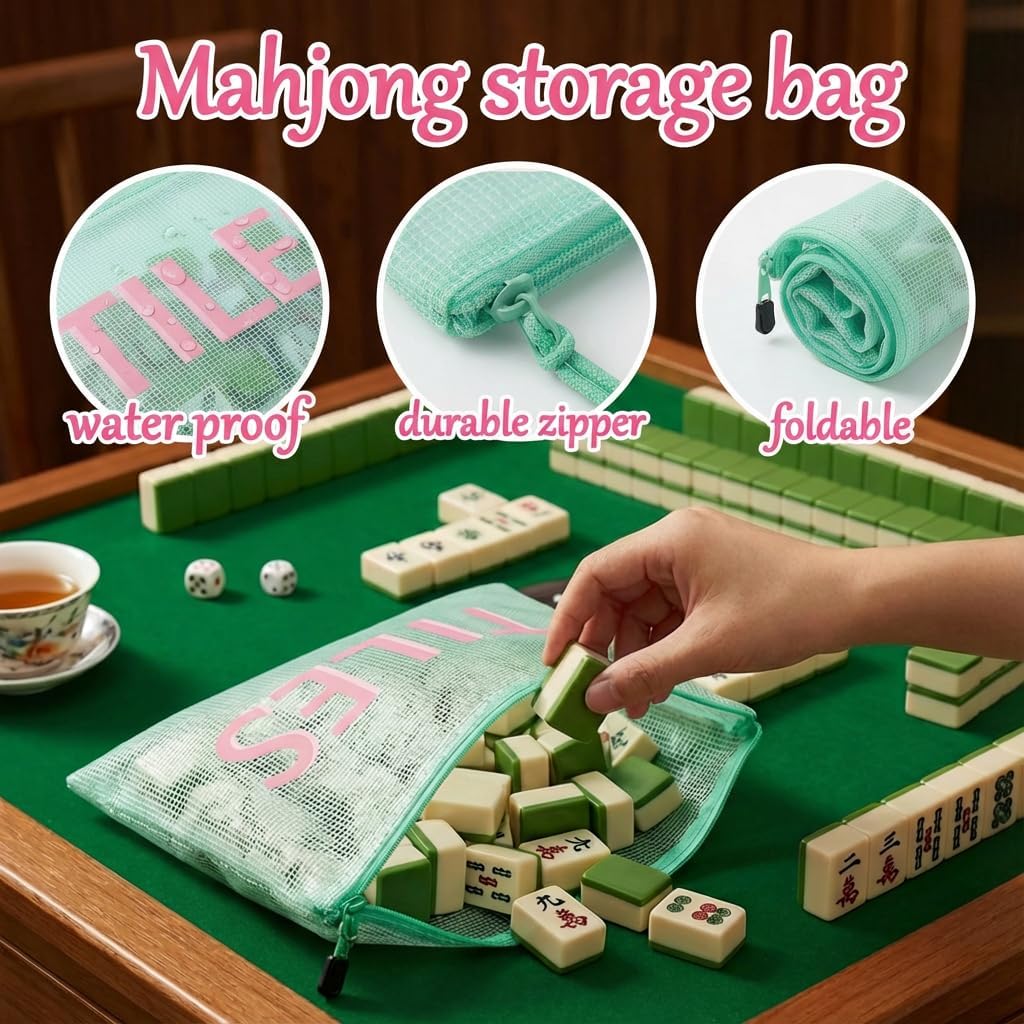 2pcs Mahjong Tile Bag Empty with 4pcs Mahjong Line Finder Card,Asix Toy,Strategy Tool for Beginners,Storage Bag with Zipper,Line Reader,Mahjong Accessories Set and Gift for Women Men Travel,Parties
