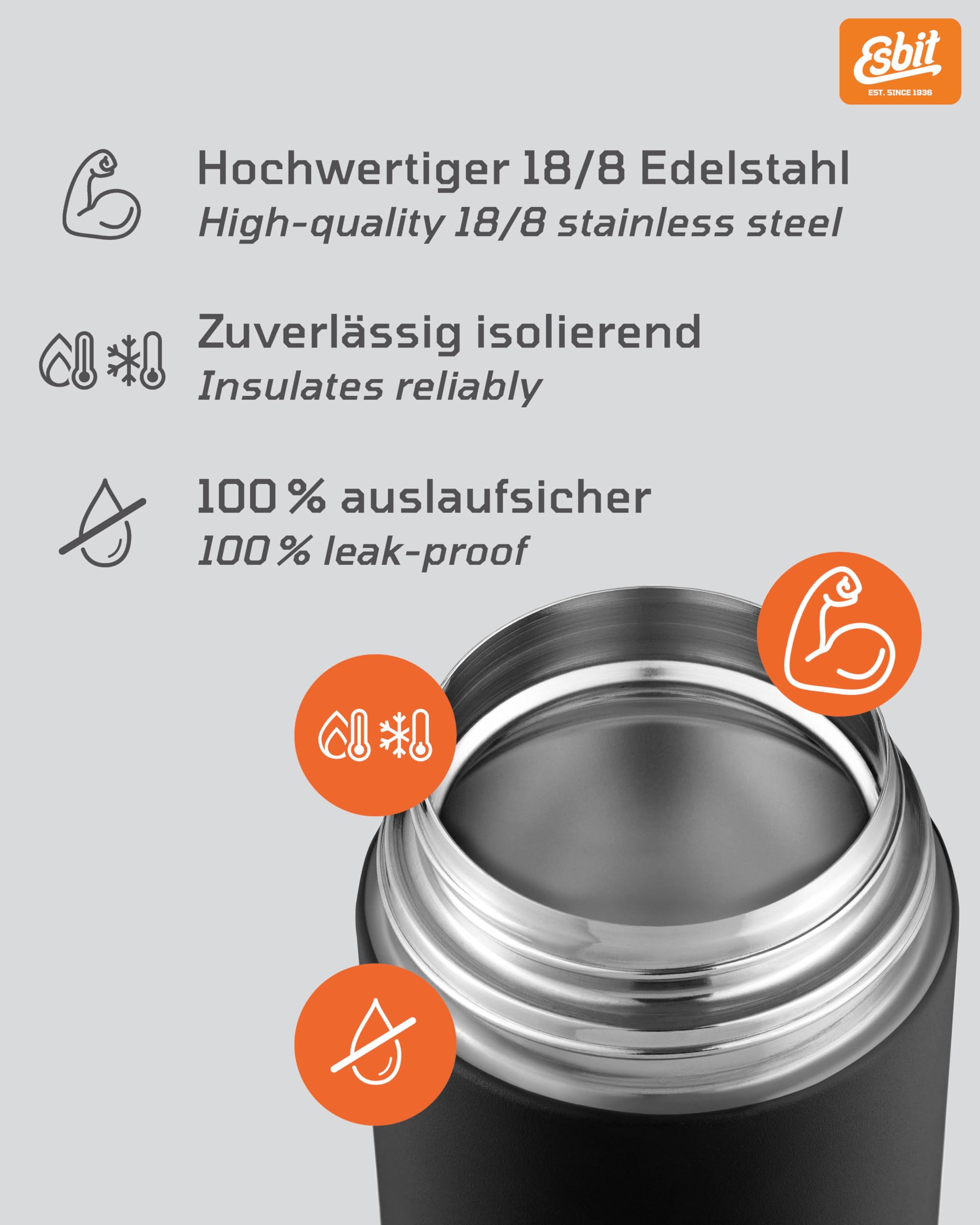 Esbit Thermobehälter Sculptor für Essen - Warmhaltebehälter 750 ml in Schwarz - aus Edelstahl für warme und kalte Speisen