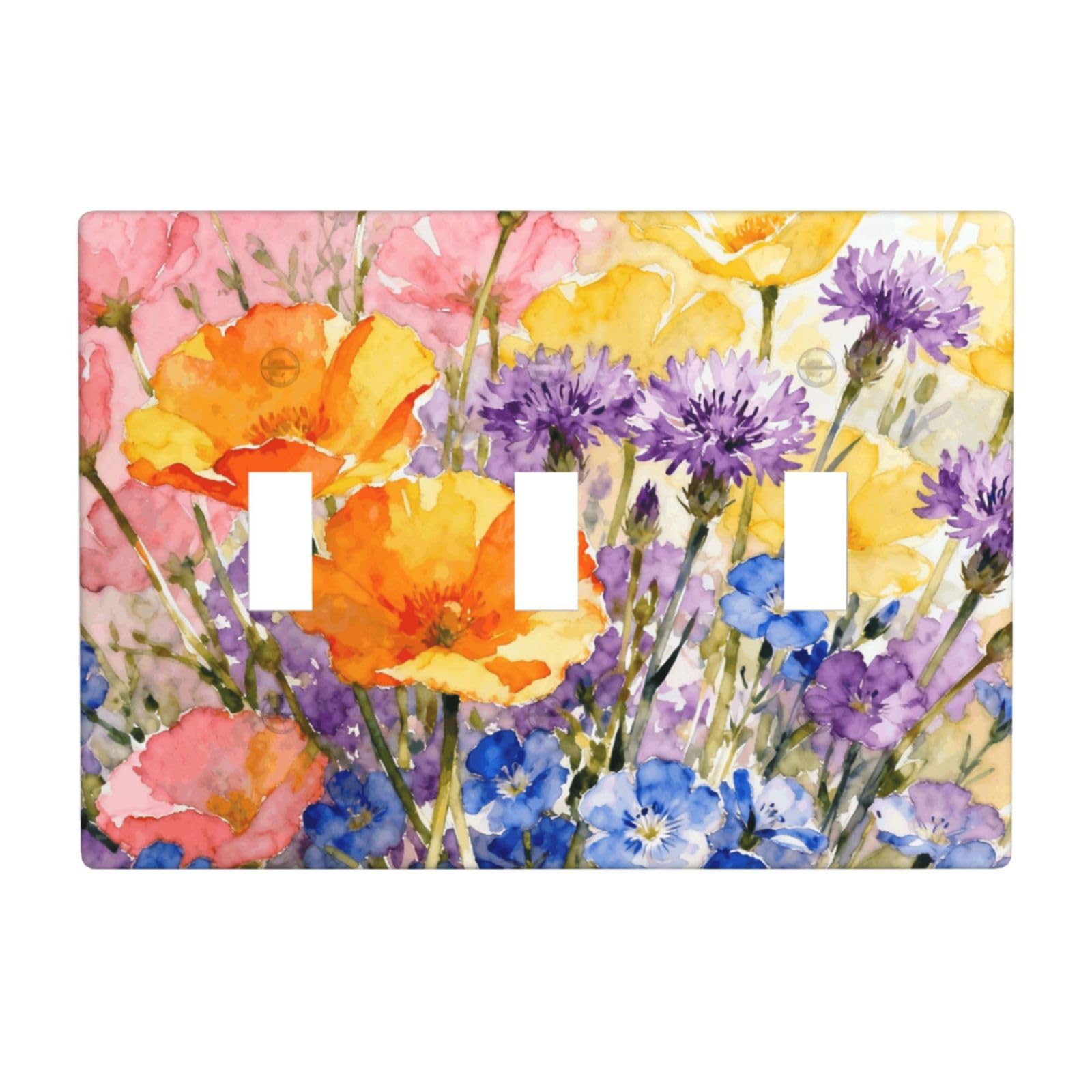 Dopamine Wildflowers 3 Gang Switch Plate Cover-Unbreakable Polycarbonate Wall Plate, Heat Resistant Toggle Switch Decor for Home