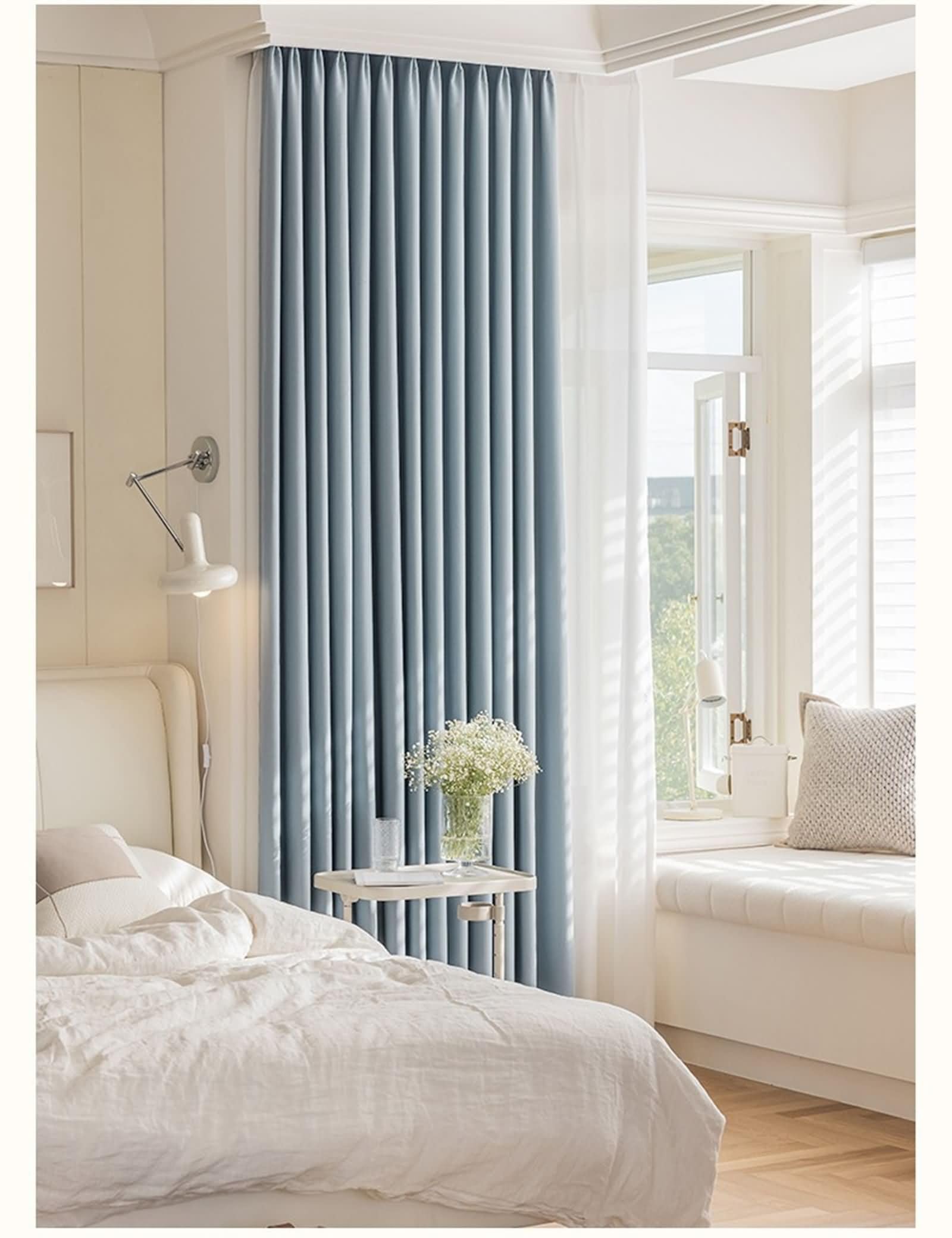 Tende Coprenti Oscuranti 2 Pezzi,2 x 96W x 115H CM,Tende Porta Finestra Oscuranti Blu Tinta Unita Tende a Gancetti