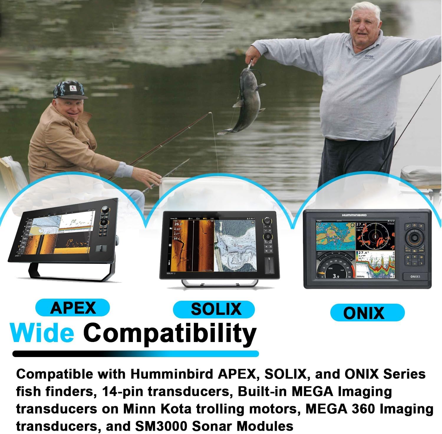 720106-2 EC M3 14W30 30Feet Transducer Extension Cable Suitable for Humminbird APEX,SOLIX,Onix Series Fish Finder, with Black 14-Pin Transducer Port for Built-in MEGA Imaging