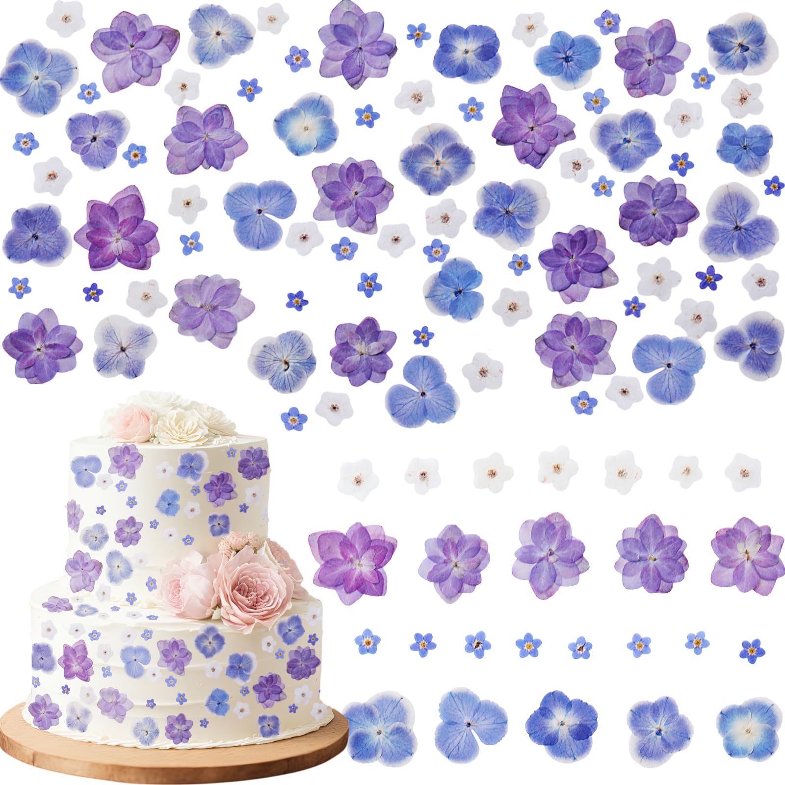 Celblisora 96 Stück 8 Arten Blau Natürlich Getrocknete,Gepresste,Essbare Blumen zum Dekorieren von Kuchenaufsätzen – Mix aus Dreifarbigen Viola für Cocktails,DIY-Kunsthandwerk