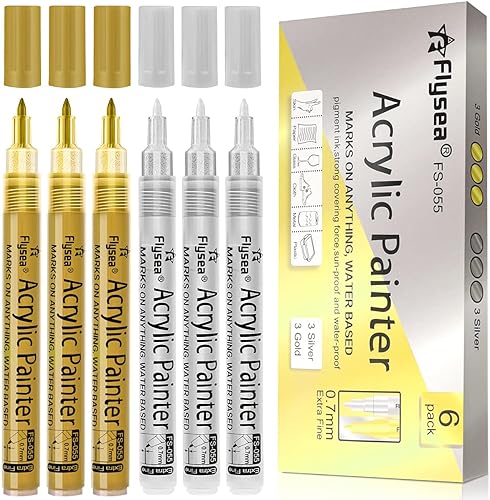 isightguard Bolígrafos de pintura acrílica, paquete de 6 marcadores de pintura negra y blanca, bolígrafos de pintura para pintura de rocas, piedra,