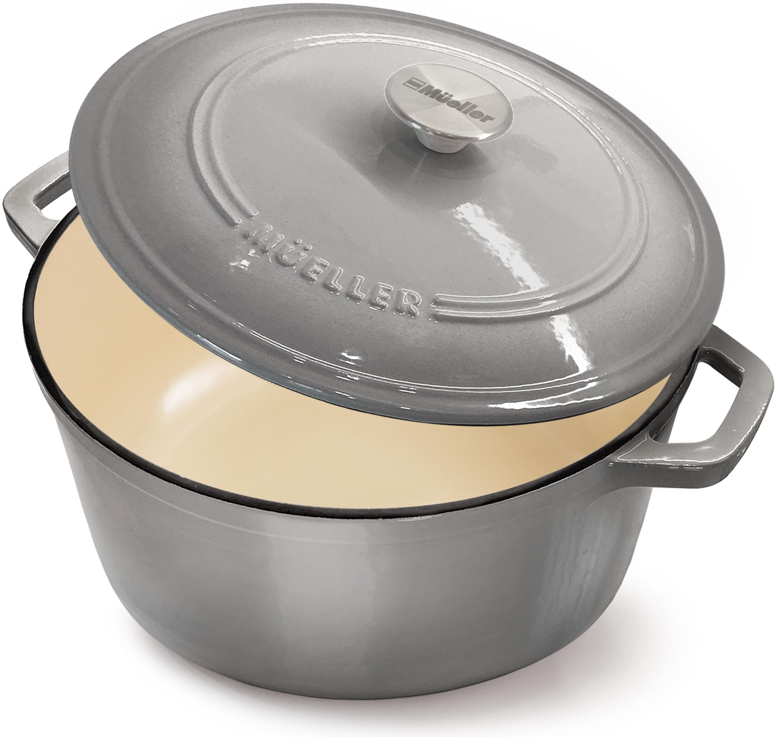 MELLERHOME 4.5 QT Enameled Cast Iron Dutch Oven, Heavy-Duty Casserole Dish and Braiser Pan with Lid and Stainless Knob, Safe for All Cooktops, Grey