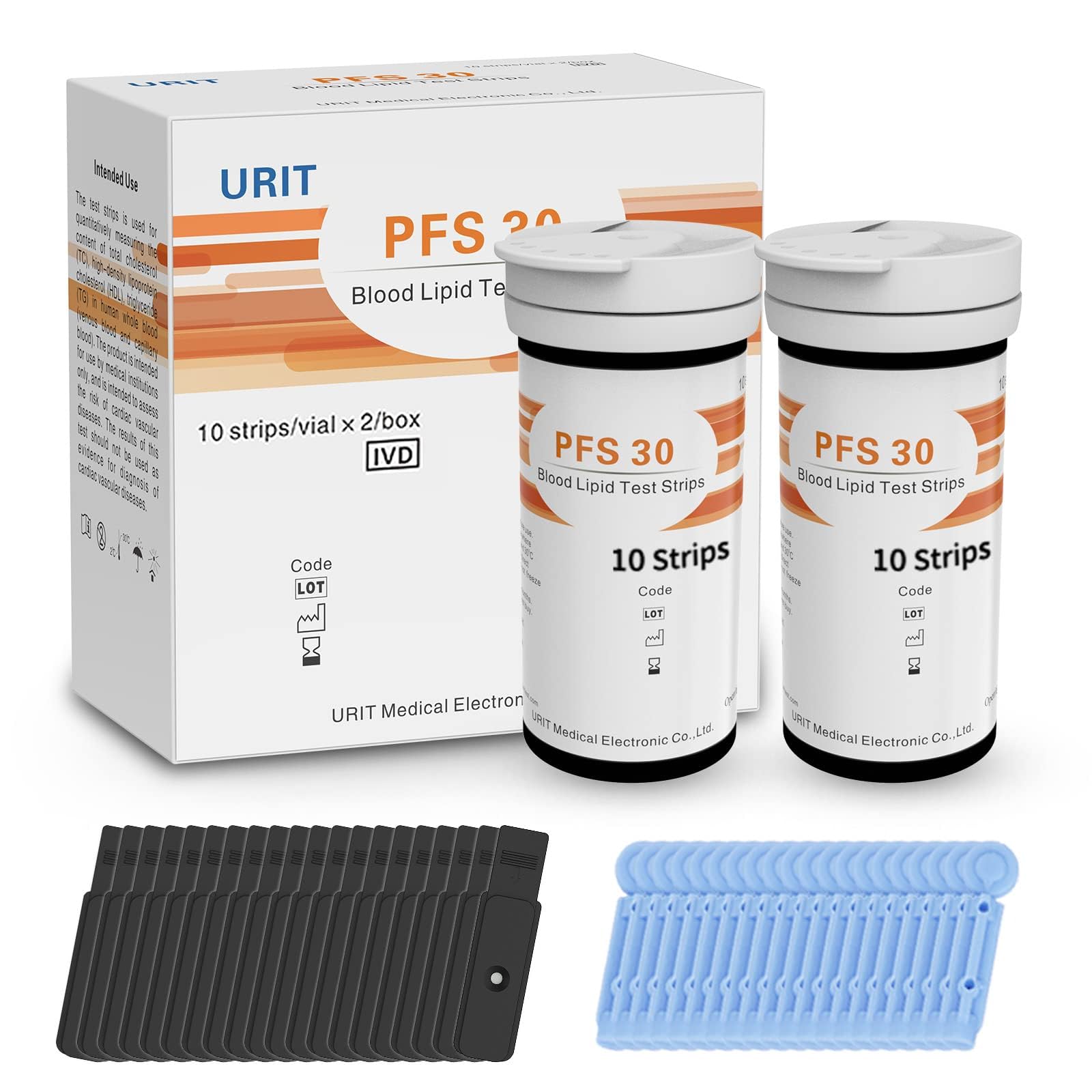 View 1 of 20 Pack 5 in 1 Lipid Test Strips for URIT PSF-30 Cholesterol Tester Meter, 20 Official Test Strips for Home Use