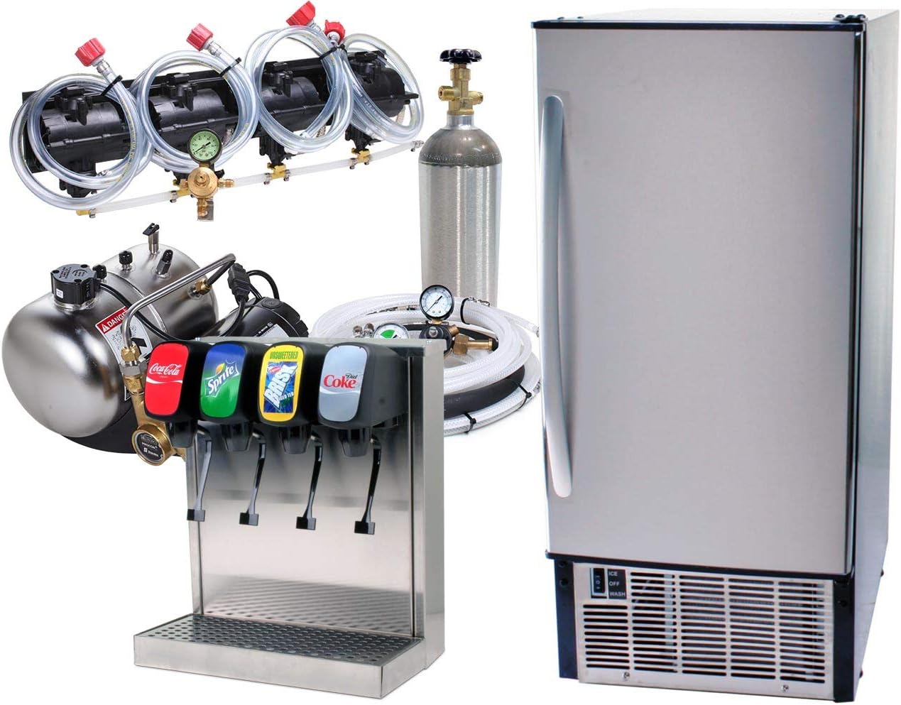4-Flavor Soda Fountain Tower System with Under Counter Ice Maker