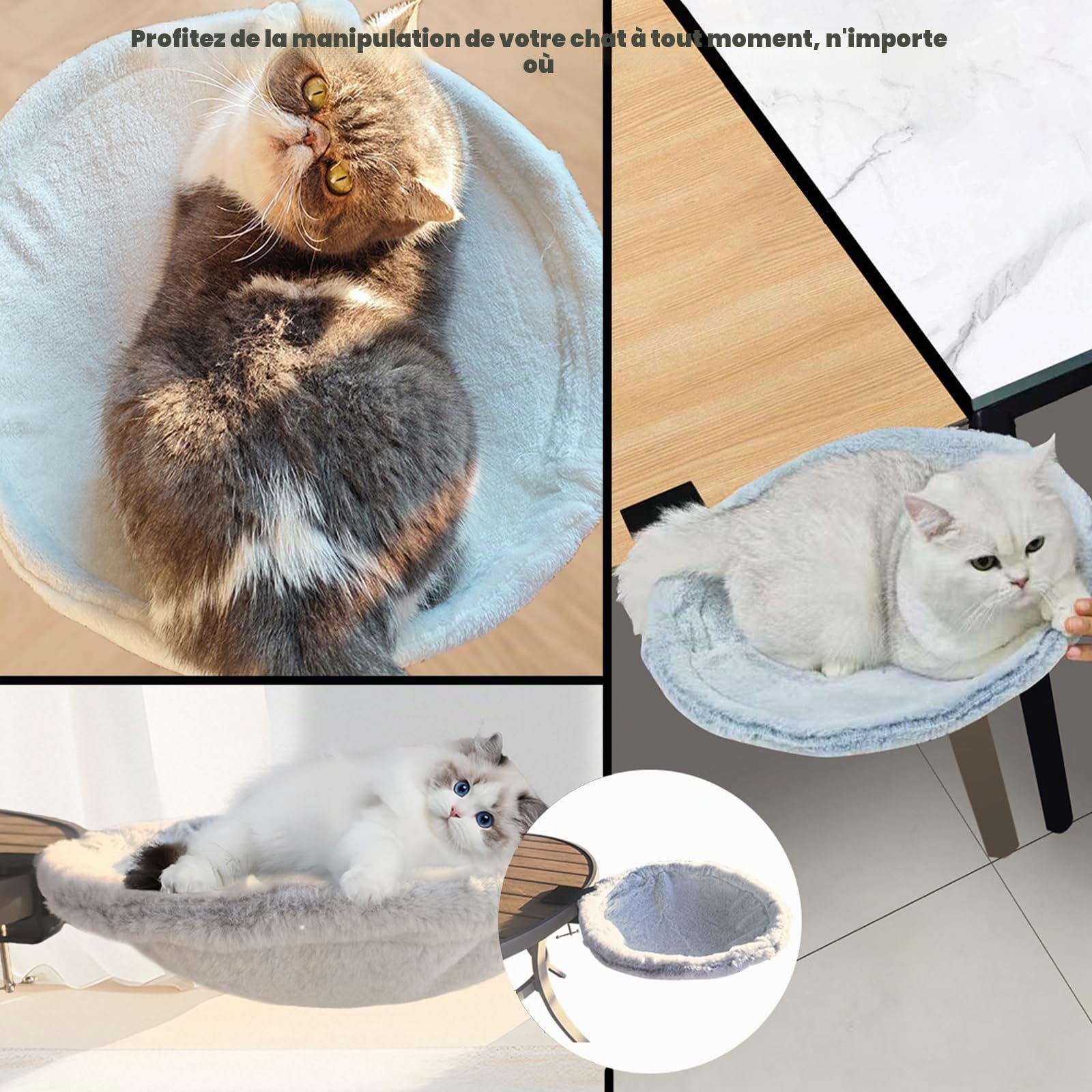 Lit de bureau pour chat avec cadre en acier réglable en fausse fourrure douce - Lit suspendu pour chats d'intérieur - Hamac parfait pour votre bureau et animaux de compagnie - Meuble moderne et unique
