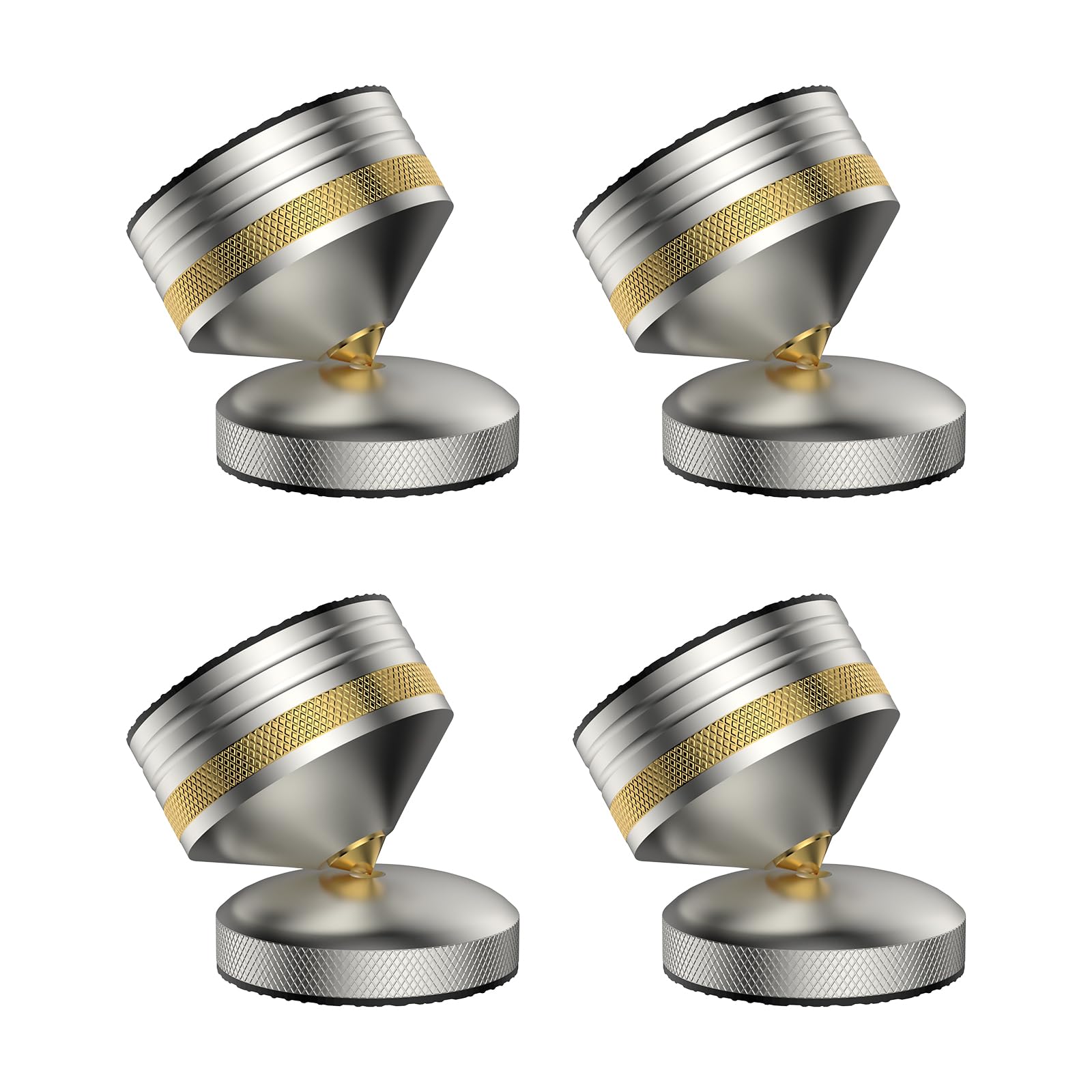 Tertullus 4 punte per altoparlante HiFi 39 x 33 mm, cuscinetti isolanti in alluminio, ammortizzatore, regolabile in altezza, per amplificatori, giradischi, dispositivi DAC – argento